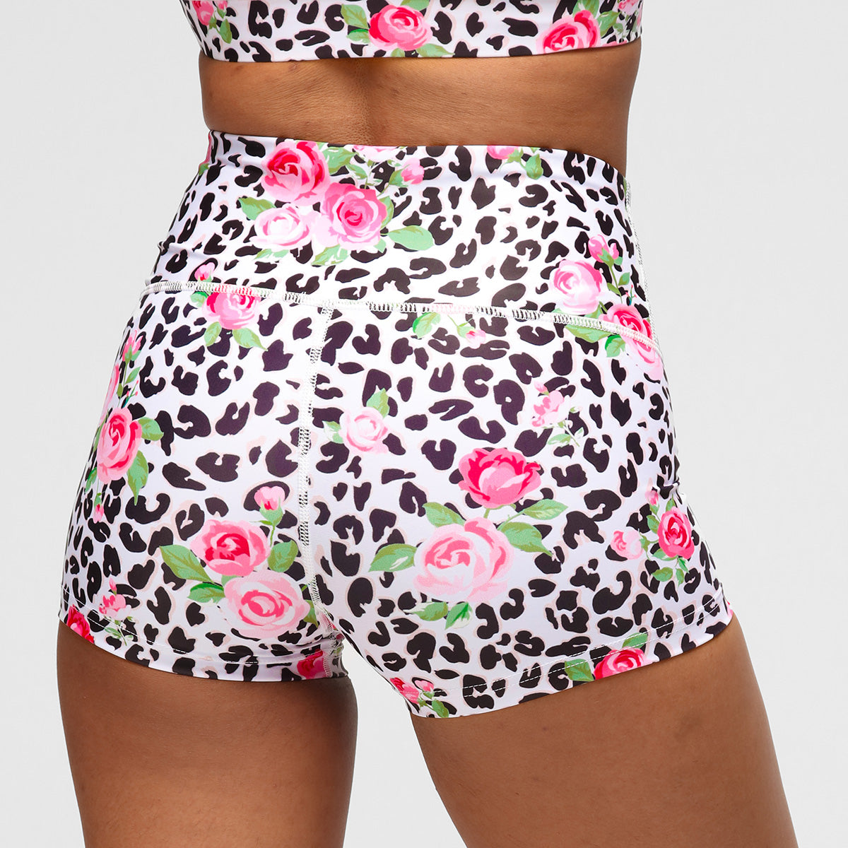 Jungle Rose Tiki Booty Shorts - Women's Floral Print High Waist Bikini Swimwear for Beach, Pool Party & Summer Vacation