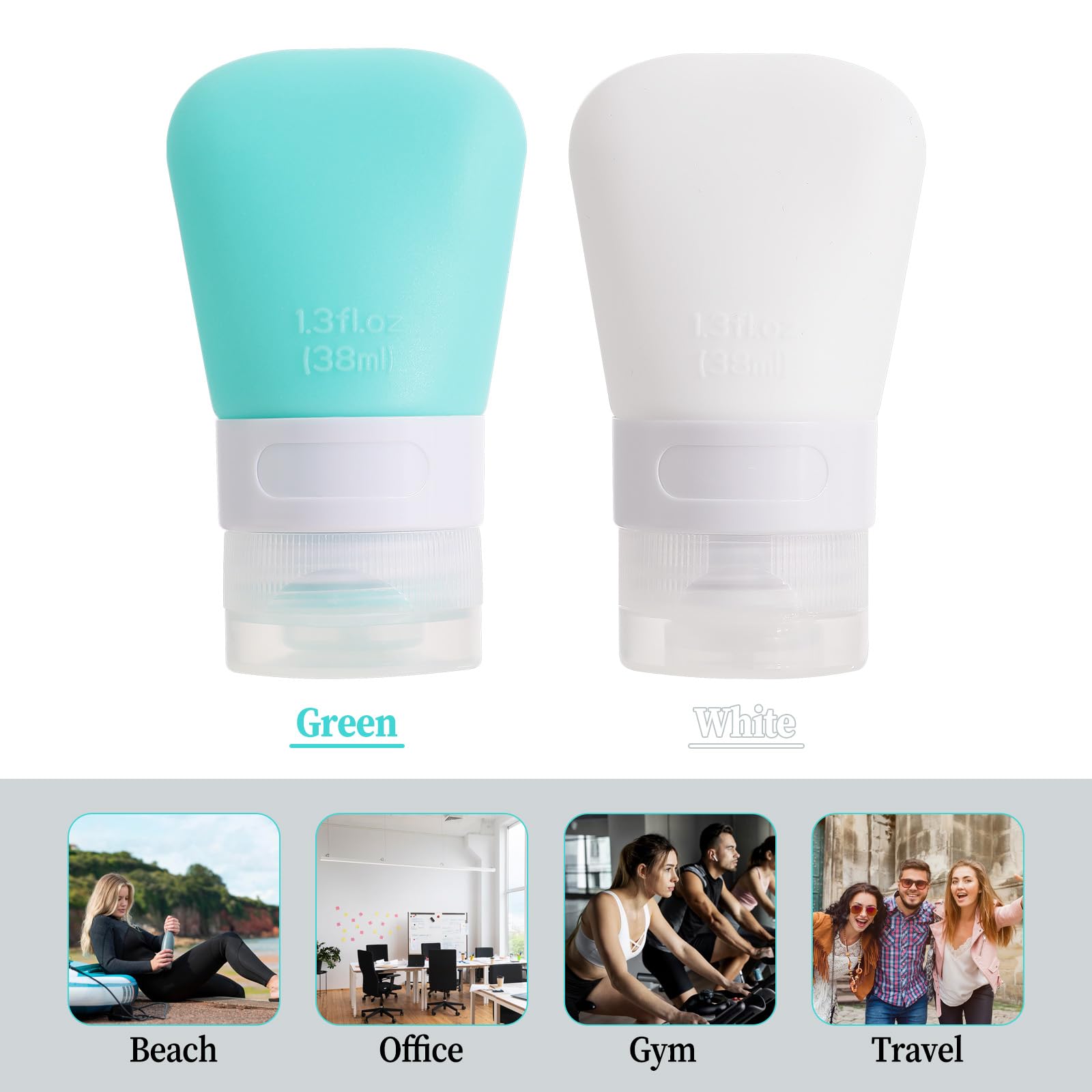 2 Pack 1.3oz (38ml) Leak Proof Refillable Squeeze Bottles - Silicone Travel Containers for Shampoo, Conditioner & Lotion - Portable Cosmetic Bottles for Toiletries - Perfect for Air Travel, Gym & Vacation Essentials
