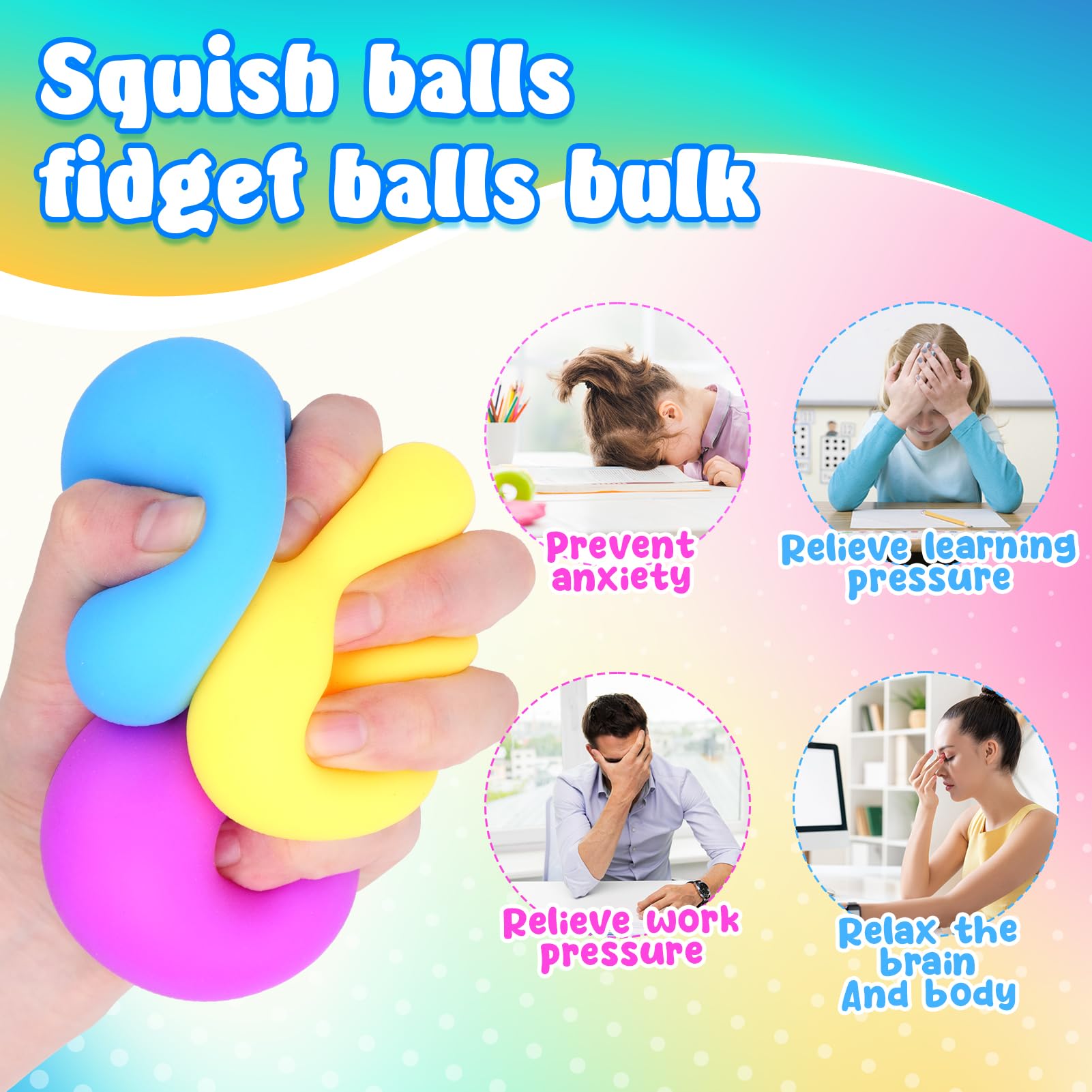 18 Pack Squishy Stress Balls for Kids & Adults - Stretchy Fidget Toys for Anxiety Relief, Hand Therapy & Sensory Play - Perfect for Classroom Prizes, Party Favors & Easter Gifts (Great for Office, School & Home Use)