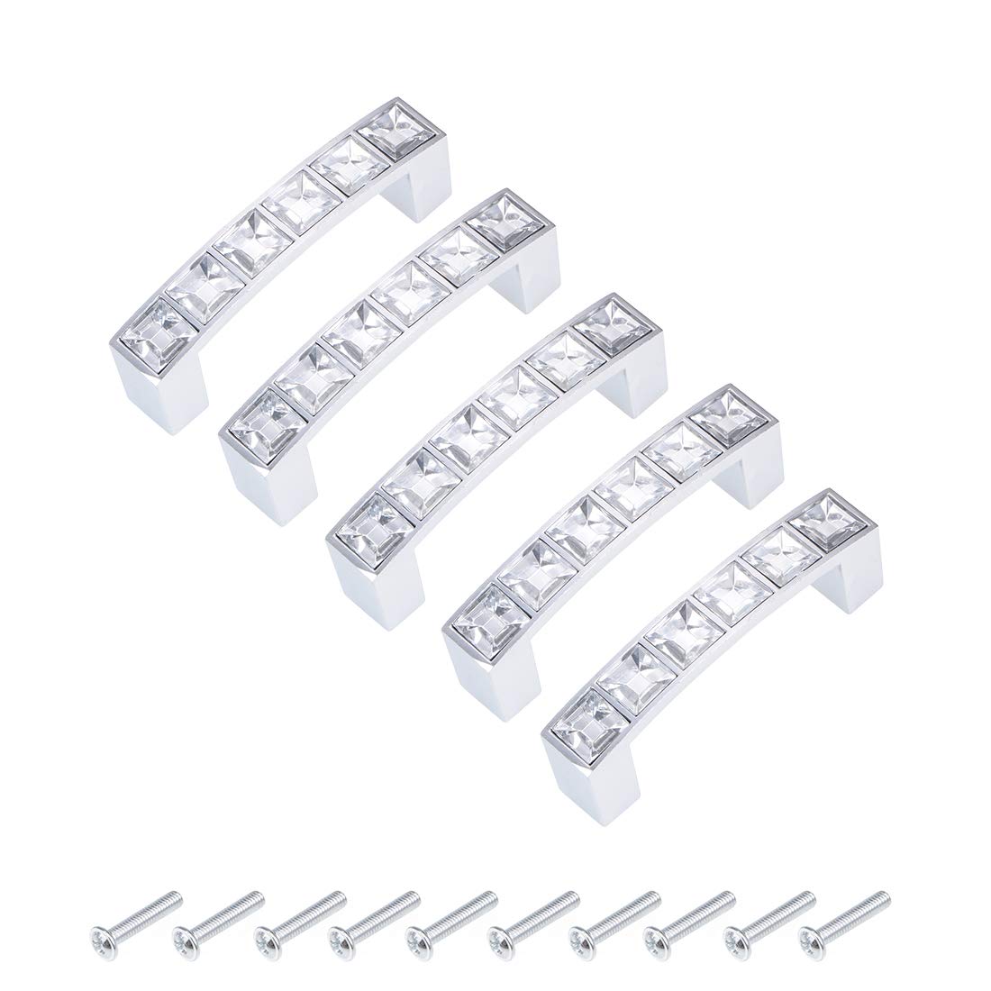 uxcell 64mm Hole Center Alloy Crystal Cabinet Pulls & Drawer Handles with Screws - 5Pcs Set for Kitchen Cabinets, Dressers & Furniture Hardware