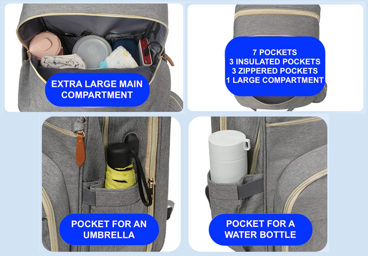 Premium All-In-One Backpack Diaper Bag with Changing Pad - USB Charging Port & 13 Pockets (3 Insulated) for Parents - Perfect for Travel, Daycare & On-The-Go Baby Essentials