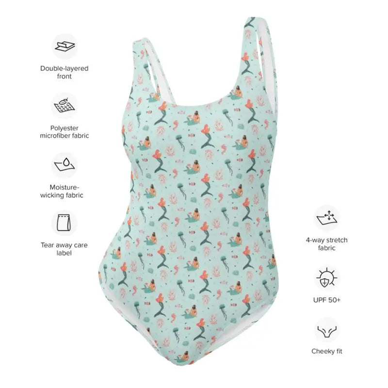 Vintage One Piece Swimsuit - Retro Mermaid Swimwear for Women, High Waisted Bathing Suit with Ruffles, Perfect for Beach, Pool, and Summer Vacations