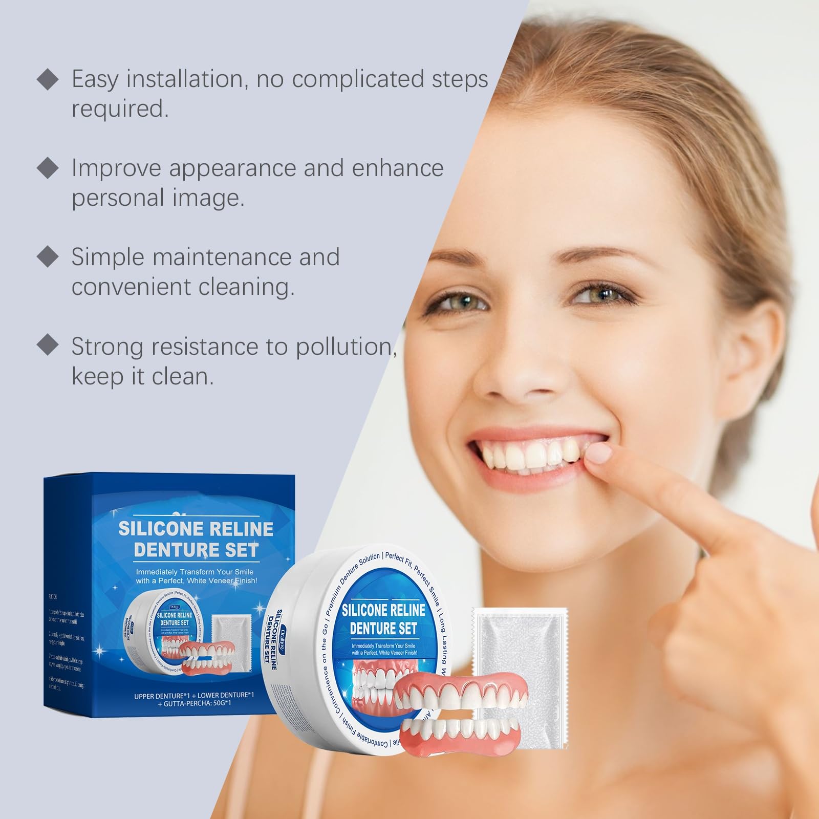 Premium Silicone Reline Denture Set - Upper & Lower Dentures with Gutta-Percha - Complete Teeth Veneer Kit for Denture Repair & Comfort Enhancement - Perfect for Home Dental Care & Emergency Denture Adjustments