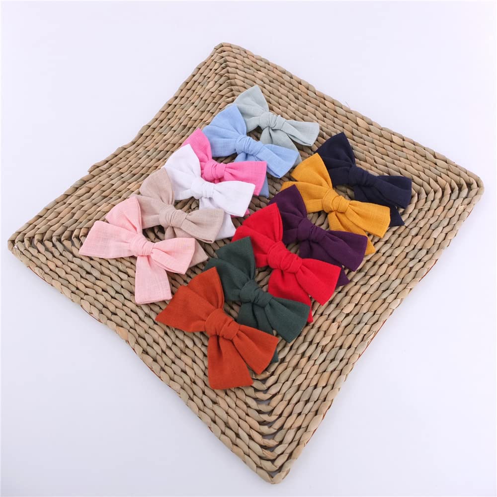 12 PCS Baby Girls Hair Bows - Linen Alligator Clips for Infants & Toddlers - 4'' Knot Bow Hair Accessories for Kids - Perfect for Parties, Photography & Daily Styling