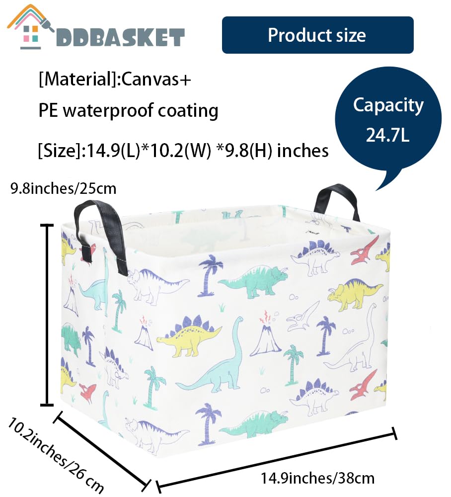Dinosaur Storage Basket for Boys - Rectangular Kids Toy Organizer Bin, Baby Room Decor & Dinosaur Gift Box - Blue Dinosaur Design for Bedroom, Playroom & Nursery Organization