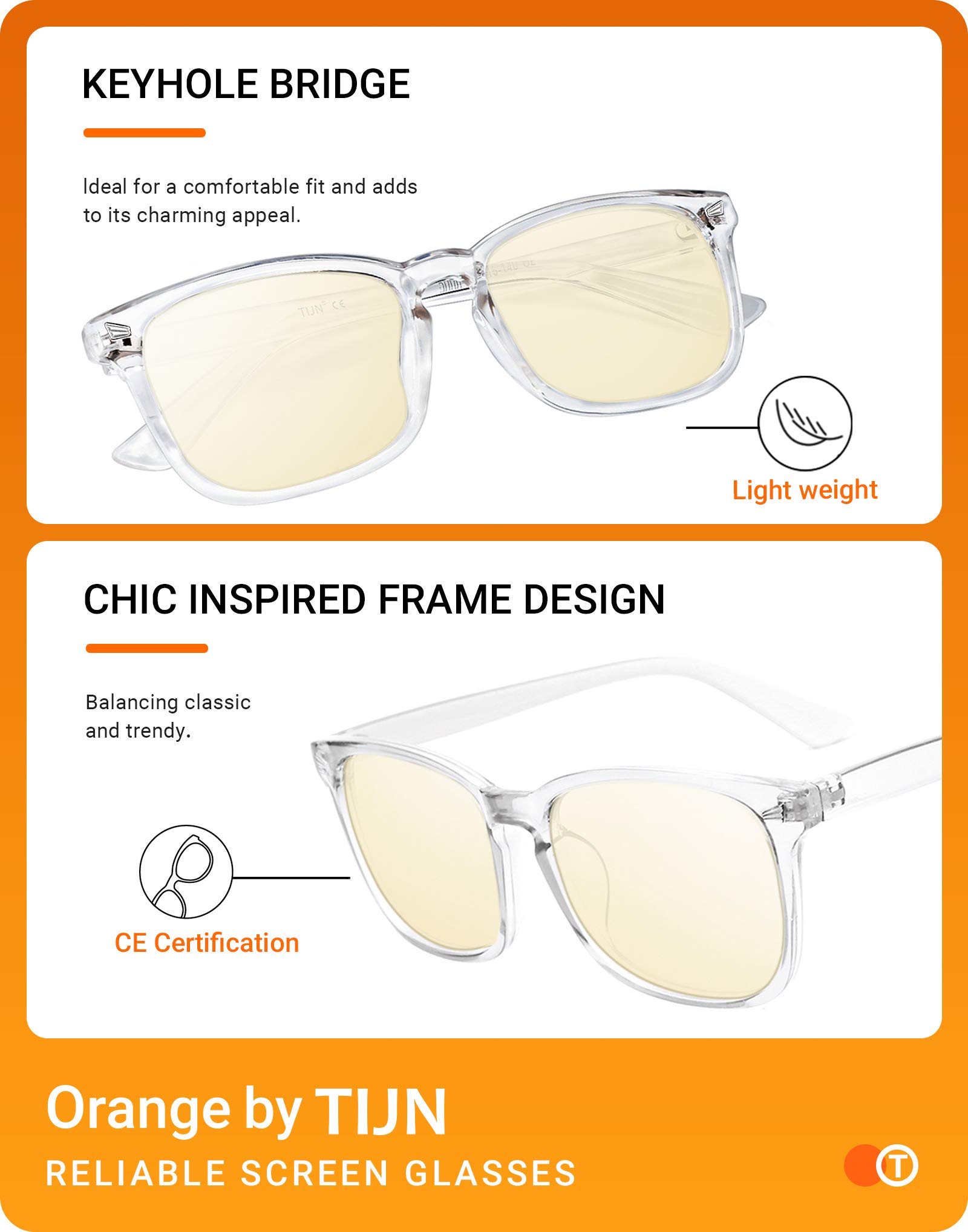 TIJN Blue Light Blocking Glasses for Gaming & Work - Anti Eyestrain, UV Protection
