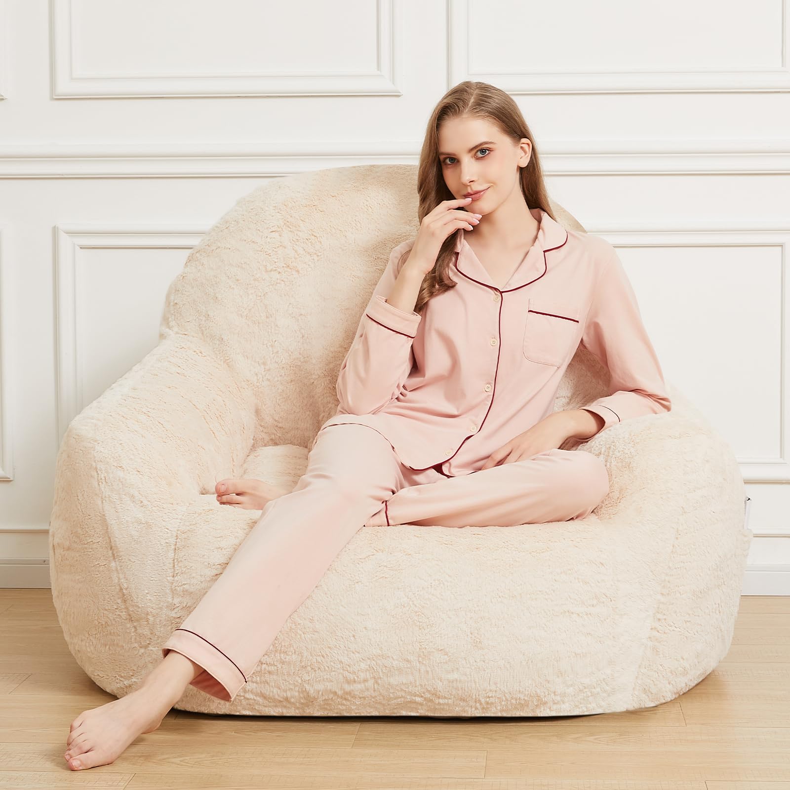 Giant Bean Bag Chair with Armrests - Non-Slip Oversized Bean Bag Sofa for Adults, Removable Washable Cover, Comfy Lounge Chair for Living Room, Bedroom, Dorm (Beige) - Perfect for Relaxing, Gaming & Movie Nights