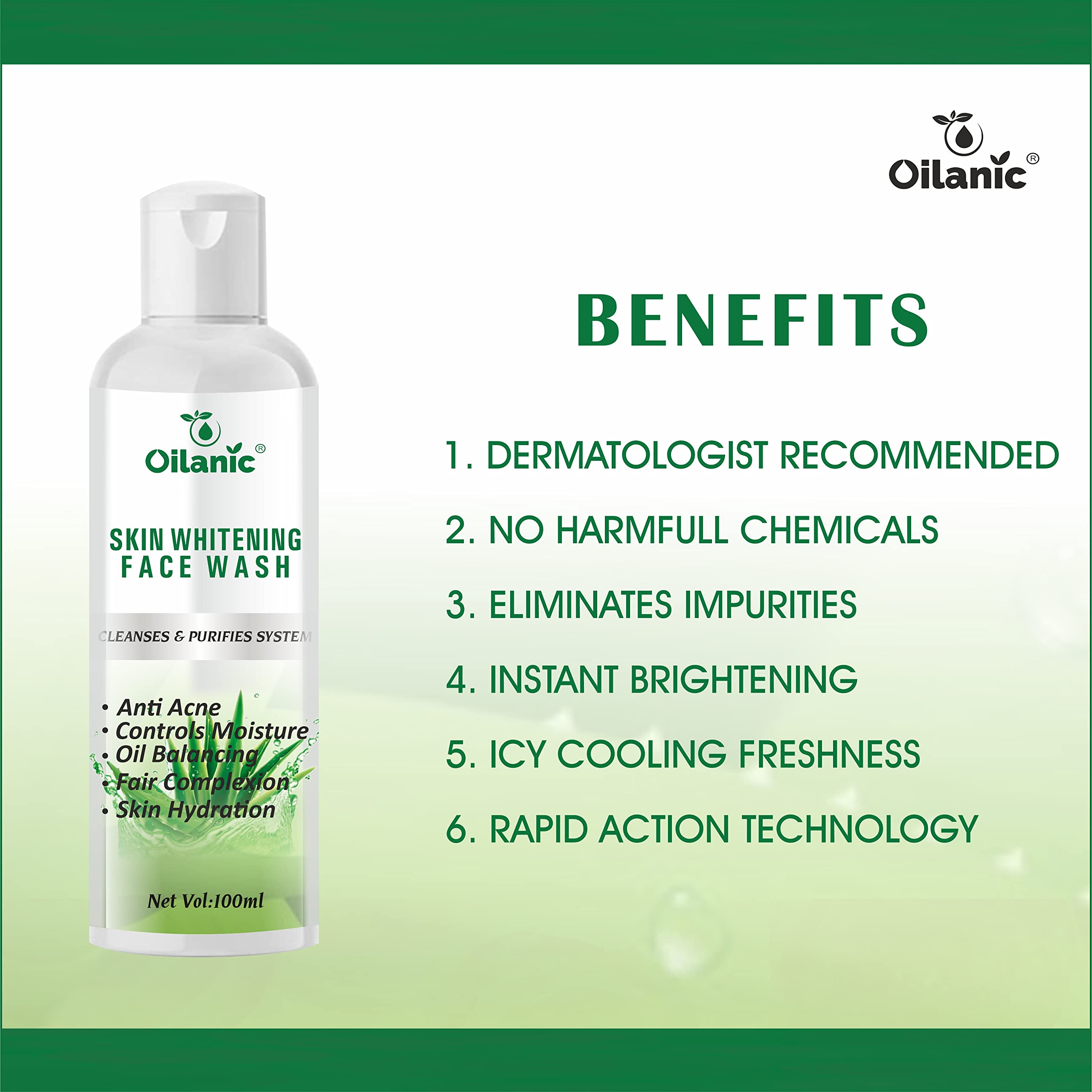 Oilanic Men's Brightening Face Wash - Acne & Scar Treatment, Sunburn & Dark Spot Remover - 100ml | Daily Skincare for Clear & Even Skin Tone