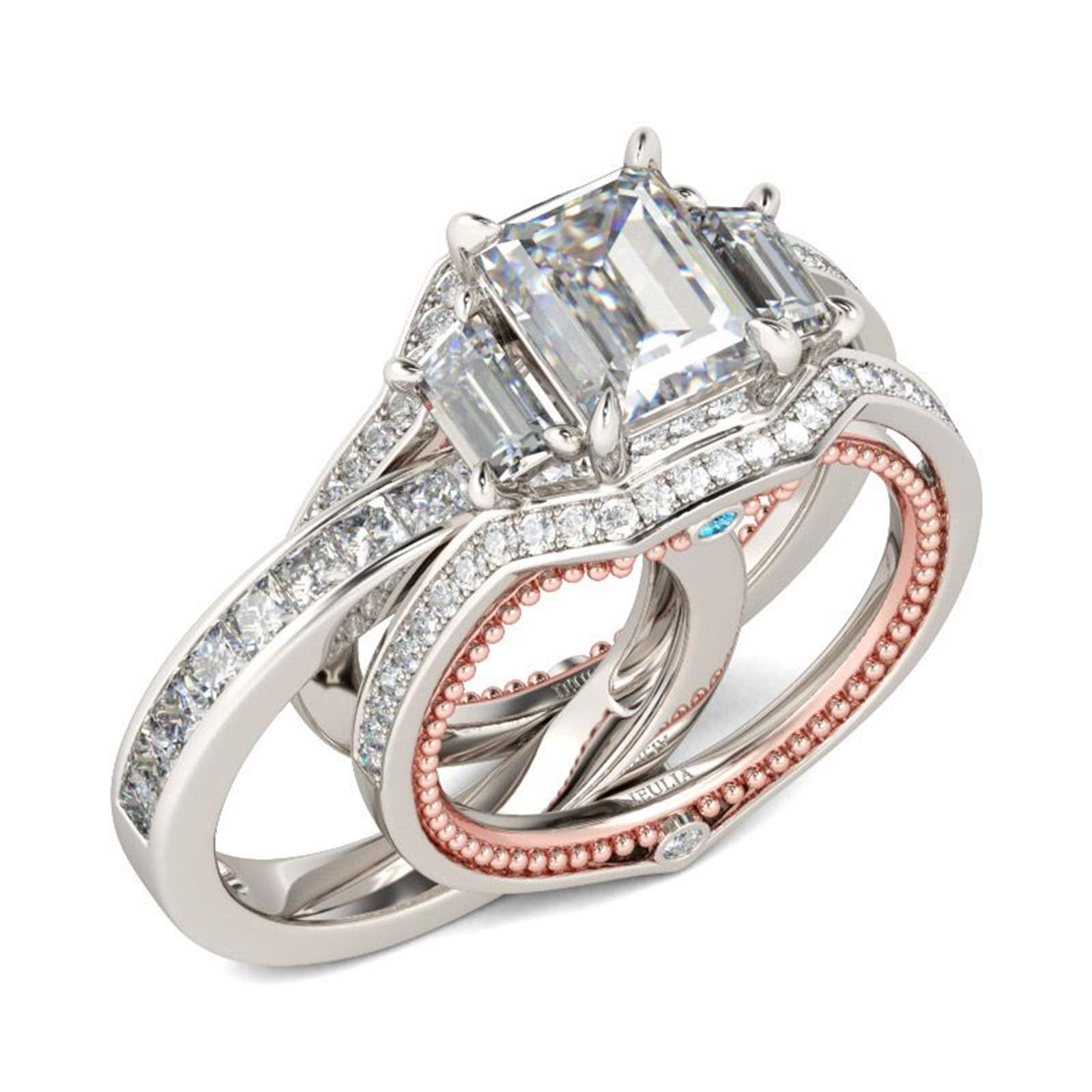 Jeulia 3-Stone Emerald Cut Sterling Silver Ring Set for Women - Interchangeable Wedding, Engagement, Anniversary, Birthday Gift with Jewelry Box | Perfect for Proposals, Romantic Occasions & Special Celebrations