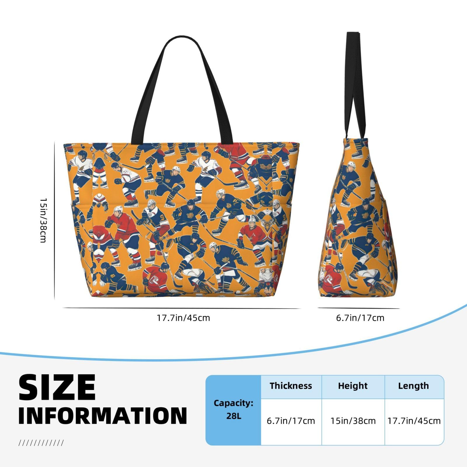 Waterproof Hockey Print Gym Shoulder Bag - Large Fashion Tote for Sports, Beach & Travel - Durable Black Workout Bag for Men & Women | Perfect for Gym, Swimming, Vacation & Outdoor Activities