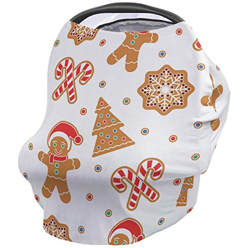 **Baby Car Seat Covers & Nursing Cover - Stretchy Soft Breathable Multi-Use Infant Canopy with Snowflake Gingerbread Man Christmas Design - Perfect for Travel, Breastfeeding & Winter Protection**
