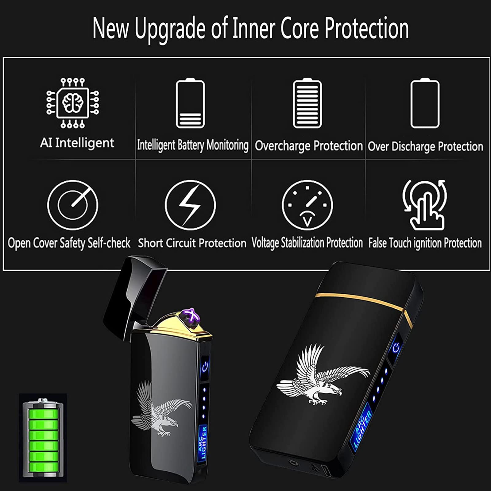 Arc Lighter - USB Rechargeable Windproof Flameless Plasma Lighter for Fire, BBQ, Camping & Indoor Use | Smart Electric Lighter for Candles, Fireworks & Outdoor Adventures (T3-Black Printed Dragon) - Perfect for Home, Travel & Emergency Kits