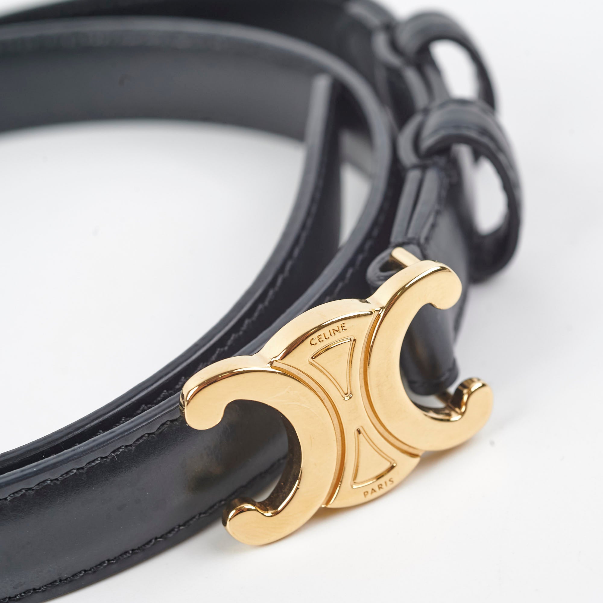 Celine Triomphe Belt Black Genuine Leather - Size 70 for Women | Classic Designer Waist Belt for Office, Party & Everyday Outfits