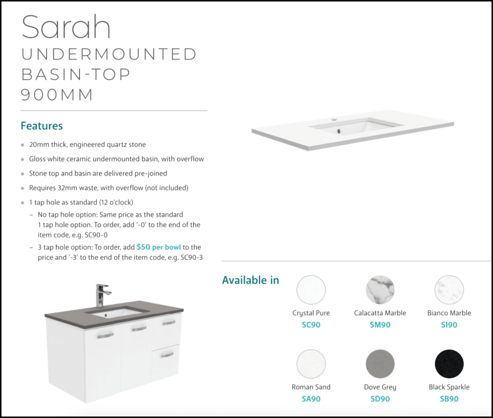 Fienza 36-Inch SC90SL Crystal Pure Undermount Bathroom Sink Vanity with Stone Countertop & Scandi Oak Finish - Wall Mounted Left Drawer Storage for Modern Bathrooms (Perfect for Small Spaces & Contemporary Home Decor)