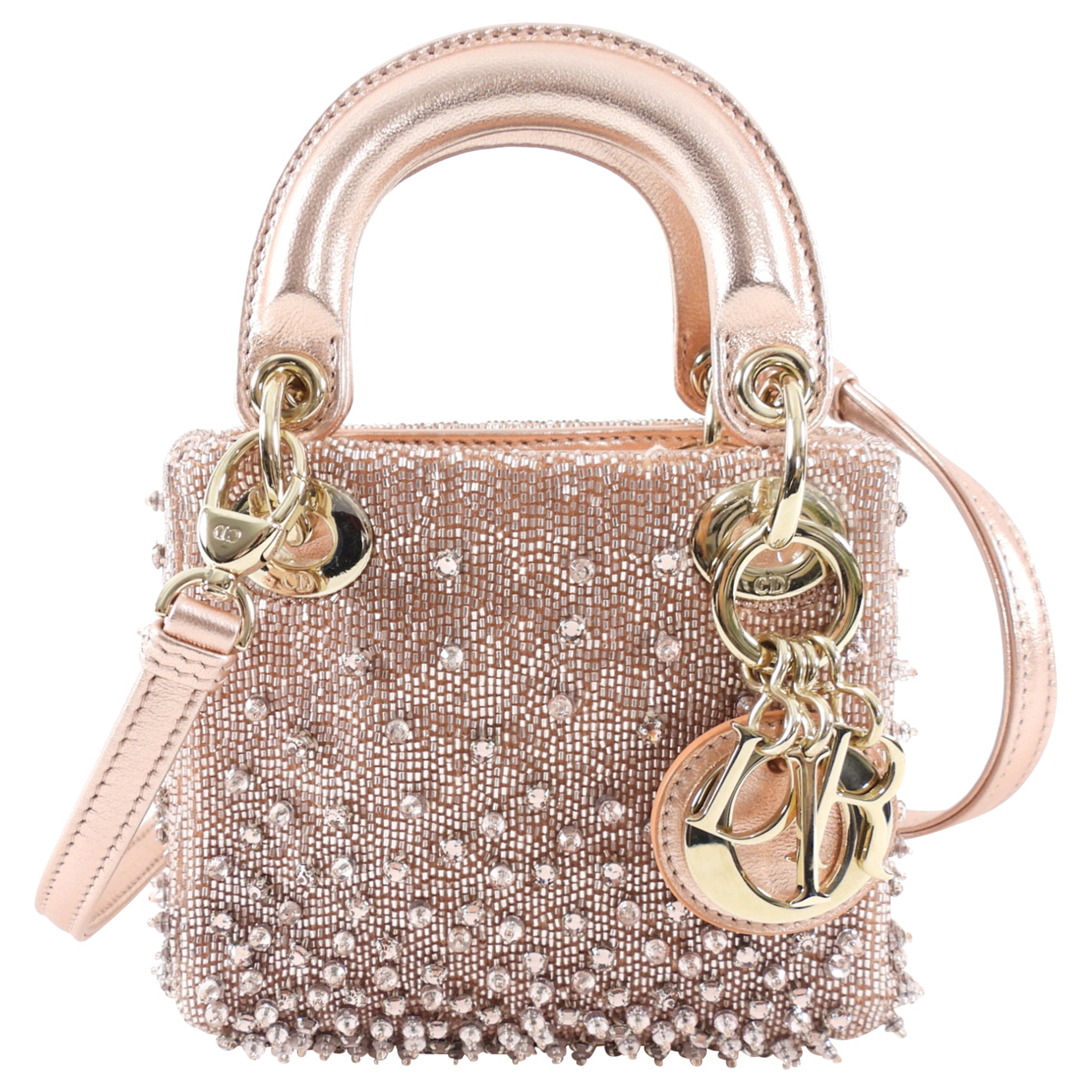 Dior Lady Dior Pink Metallic Leather Bead Crystal Embroidered Micro Bag - Luxury Evening Clutch for Parties, Weddings & Special Occasions