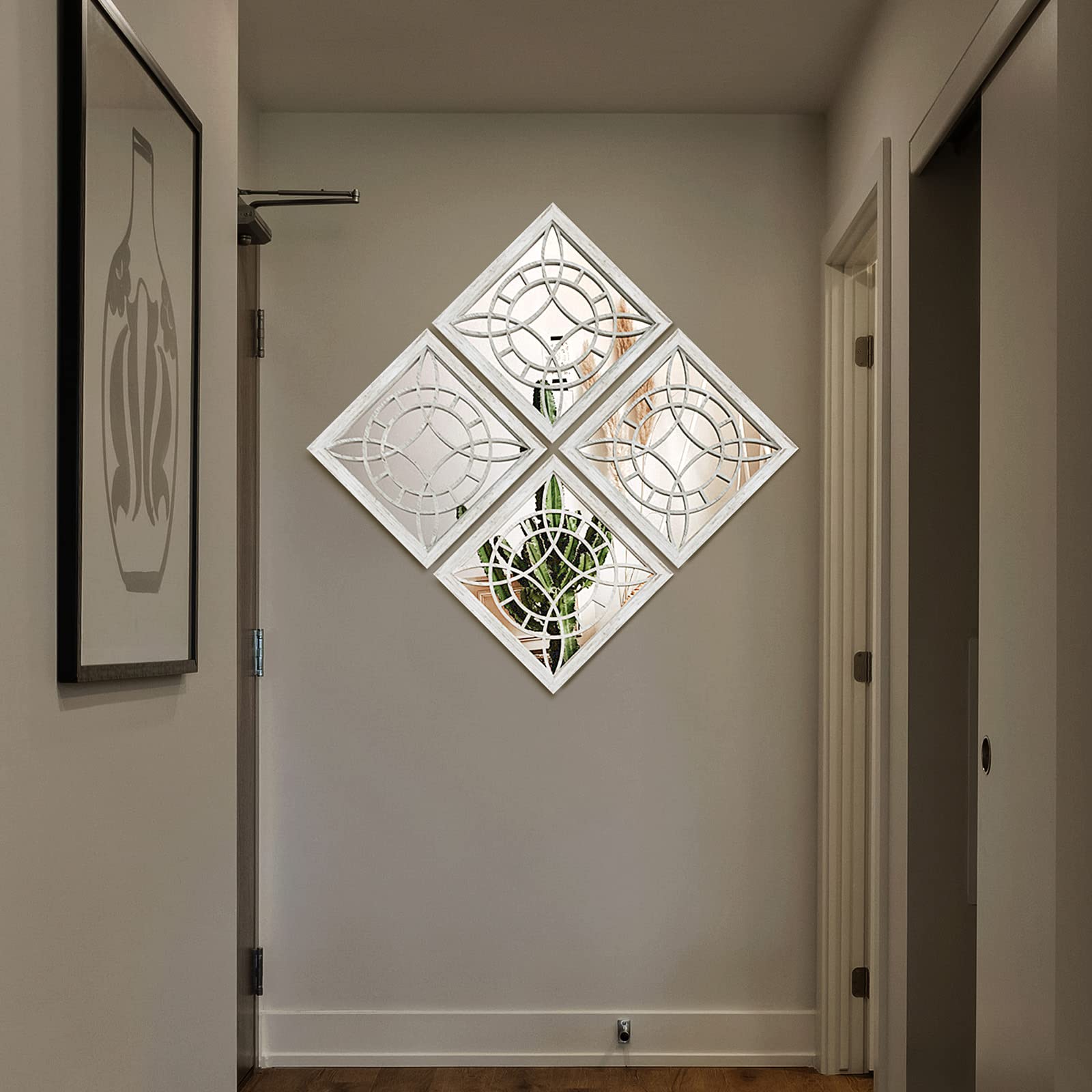 Square Mirror Wall Decor 4PCS - Farmhouse Entryway Mirrors for Living Room, Kitchen & Bathroom (12”x12”)