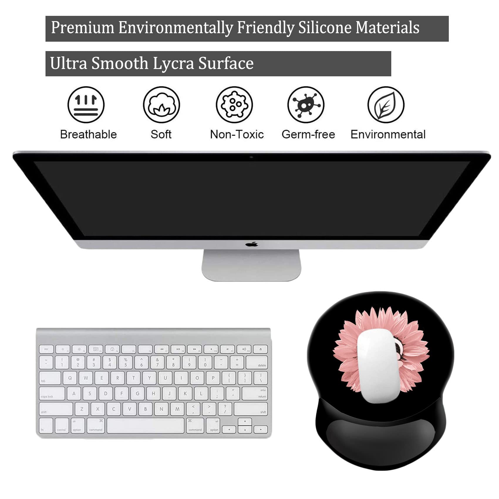 Ergonomic Mouse Pad with Wrist Support - Pain Relief, Non-Slip PU Base for Home Office, Working, Studying & Gaming - Comfortable Computer Mouse Pad (Pink Heart Flowers Design) - Perfect for Long Hours of Computer Use, Typing and Online Meetings