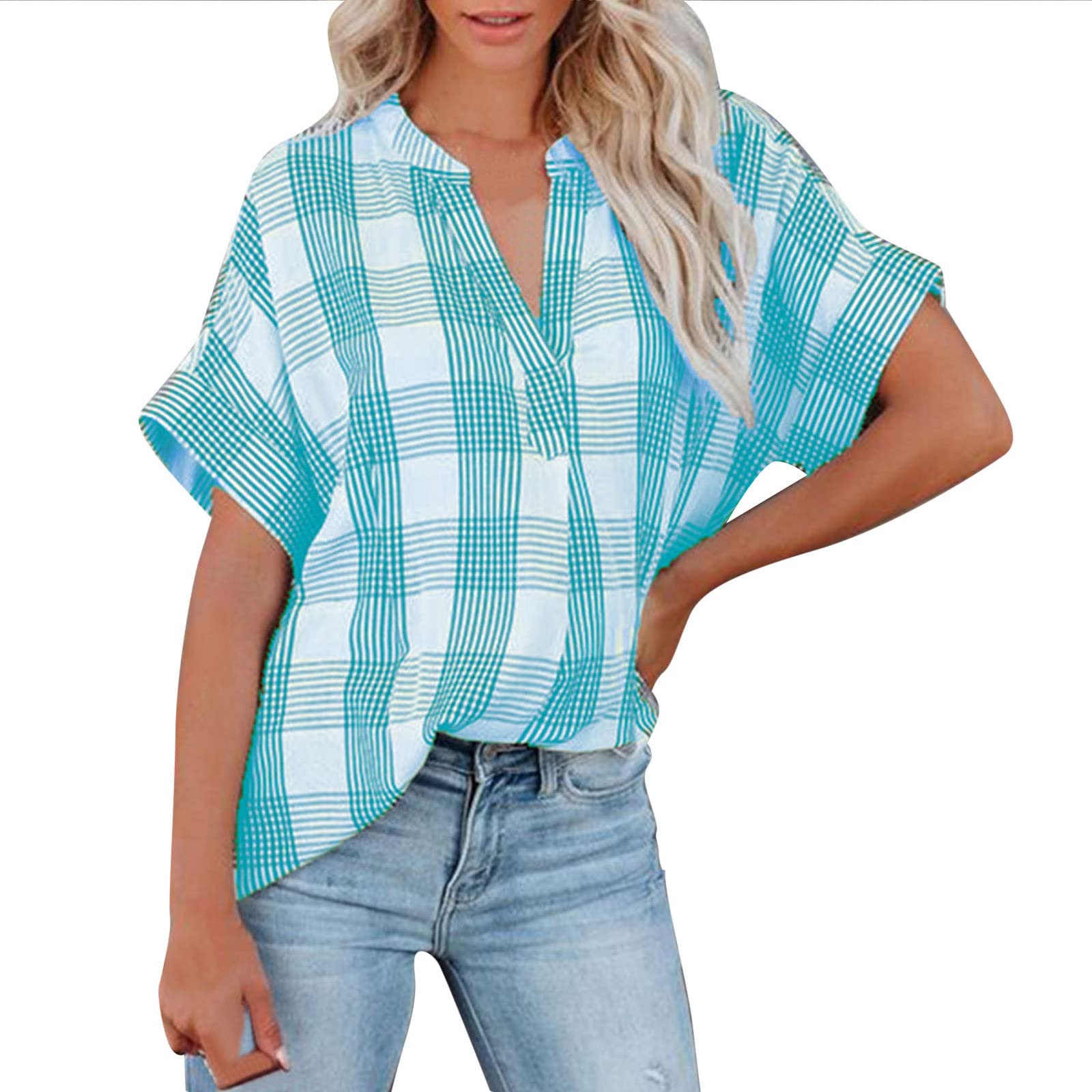 Women's Casual V-Neck Lace Blouse - Boho Loose Short Sleeve Tunic Top for Work & Office | Perfect for Business Casual, Date Night & Summer Outfits