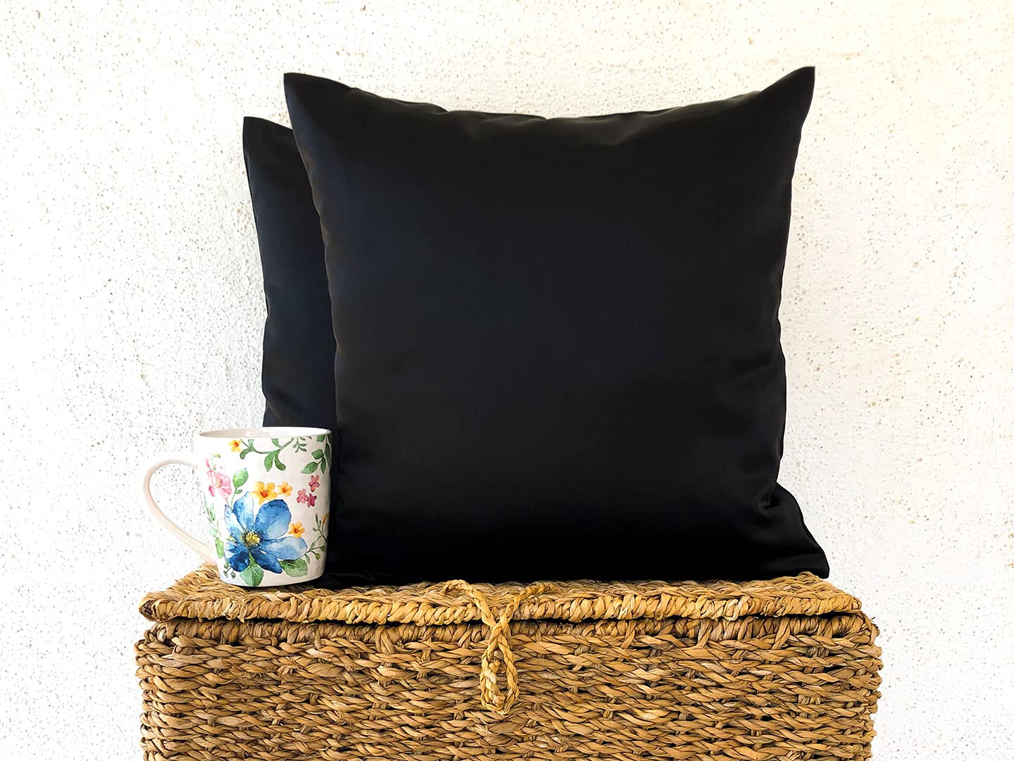 Premium Satin Throw Pillow Covers Set of 2 - 18x18 Inch Black Decorative Cushion Covers with Zipper Closure & Hidden Lining - Luxury Faux Silk Square Pillowcases for Sofa, Bed, Couch, Car - Home Decor & Gift Idea - Soft & Elegant Accent Pillows for Living Room, Bedroom, Office