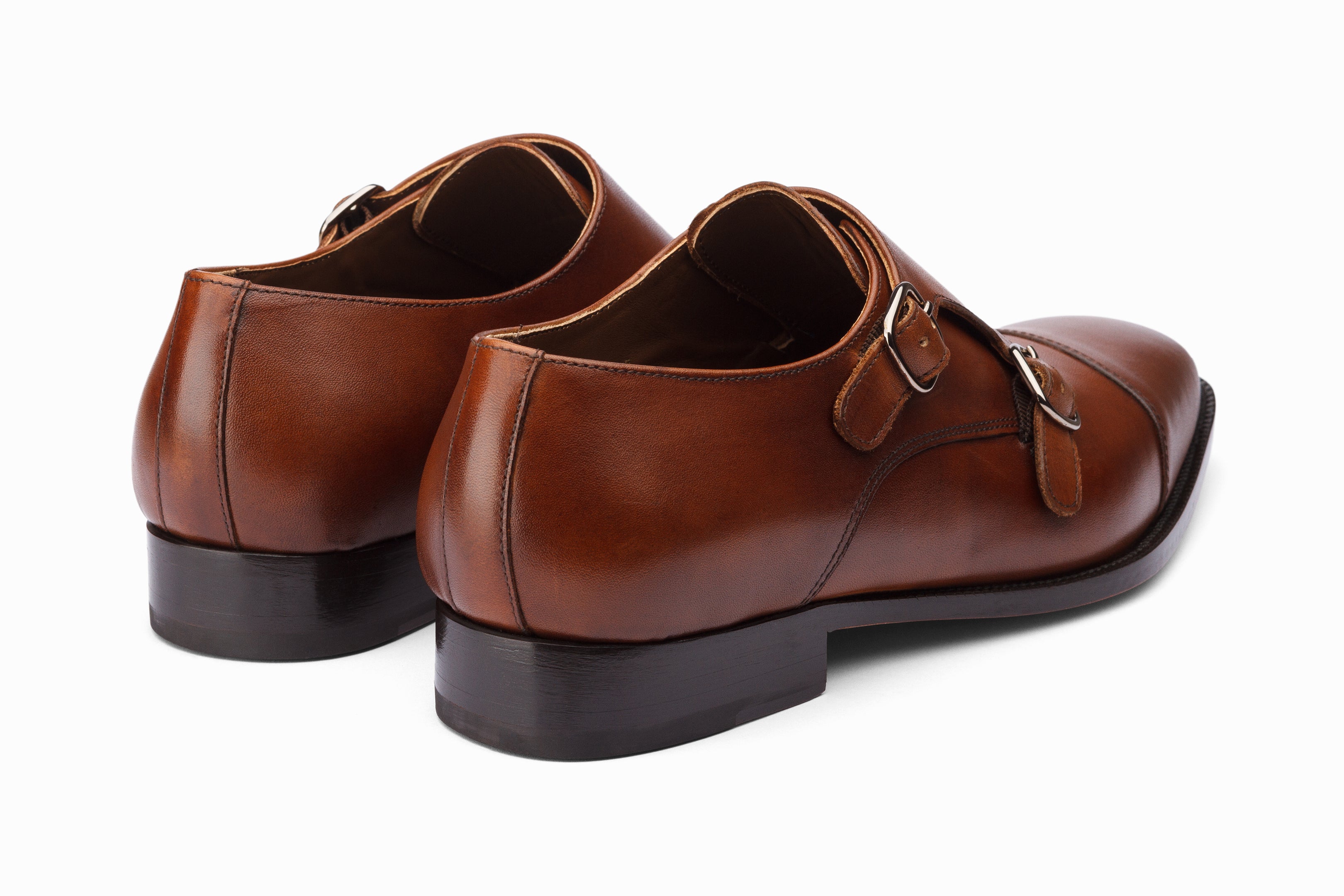 Premium Leather Toecap Double Monk Strap Dress Shoes for Men - Classic Tobacco Brown - Perfect for Business, Office & Formal Occasions