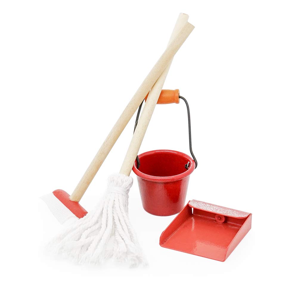 Odoria 1/12 Scale Miniature Mop and Bucket Set - Realistic Dollhouse Cleaning Accessories for DIY Crafts, Model Scenes & Miniature Displays