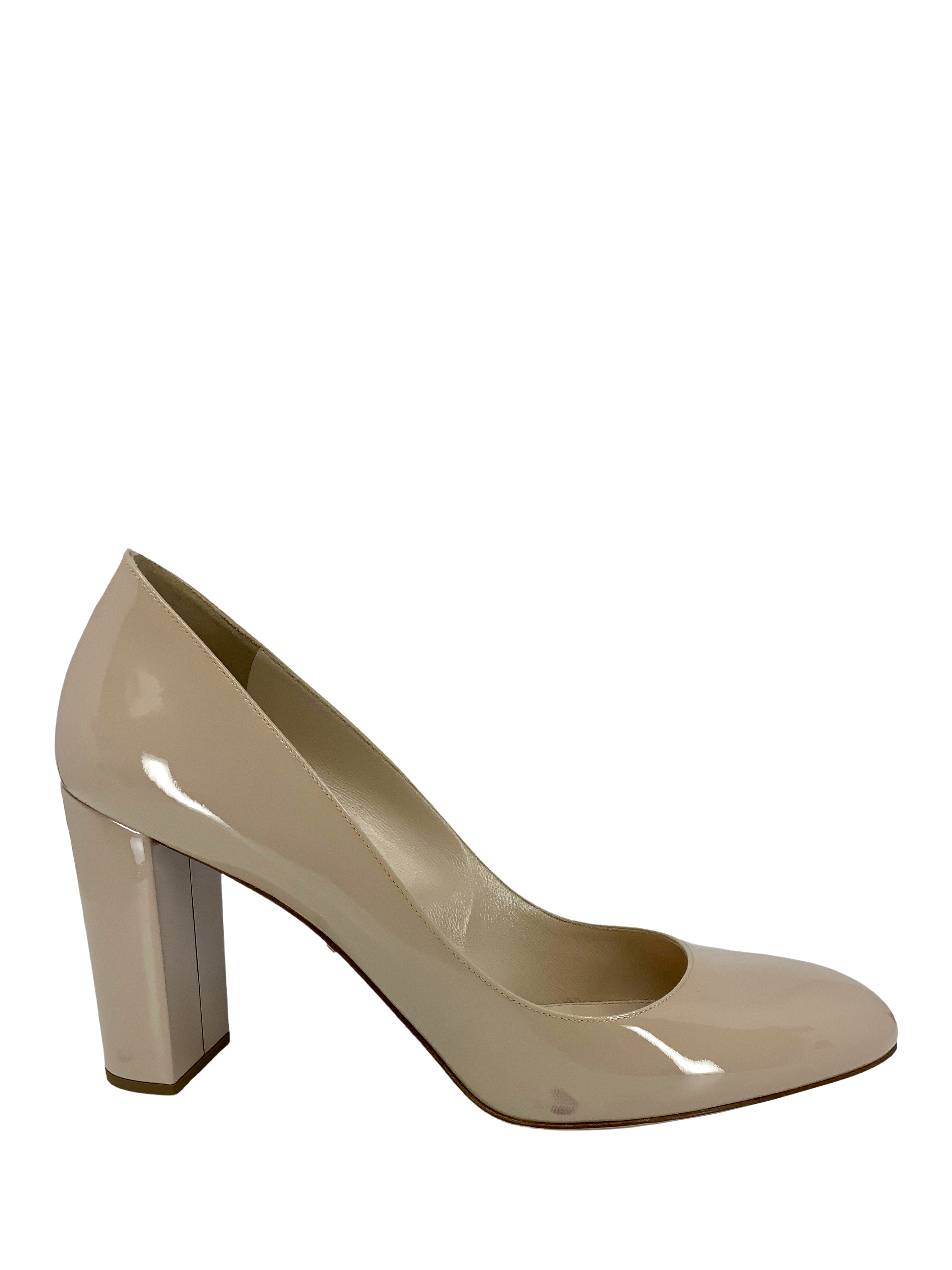 Prada Black Patent Leather Block Heel Pumps Women's Size 10 - Perfect for Office, Parties & Special Occasions