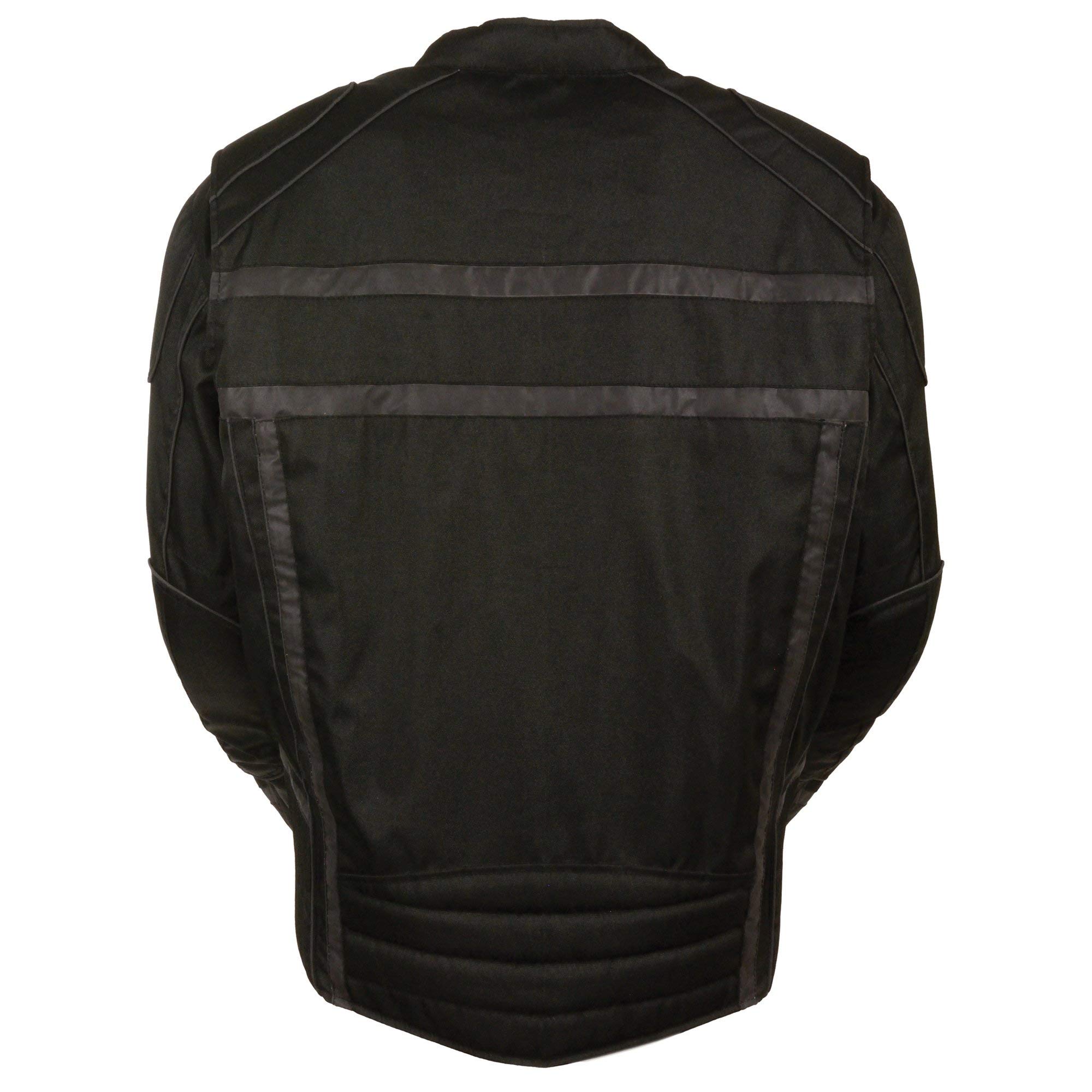 Milwaukee Leather MPM1740 Men's Black Vented Motorcycle Jacket with Reflective Stripes - Breathable Textile Riding Gear for Commuting & Adventure