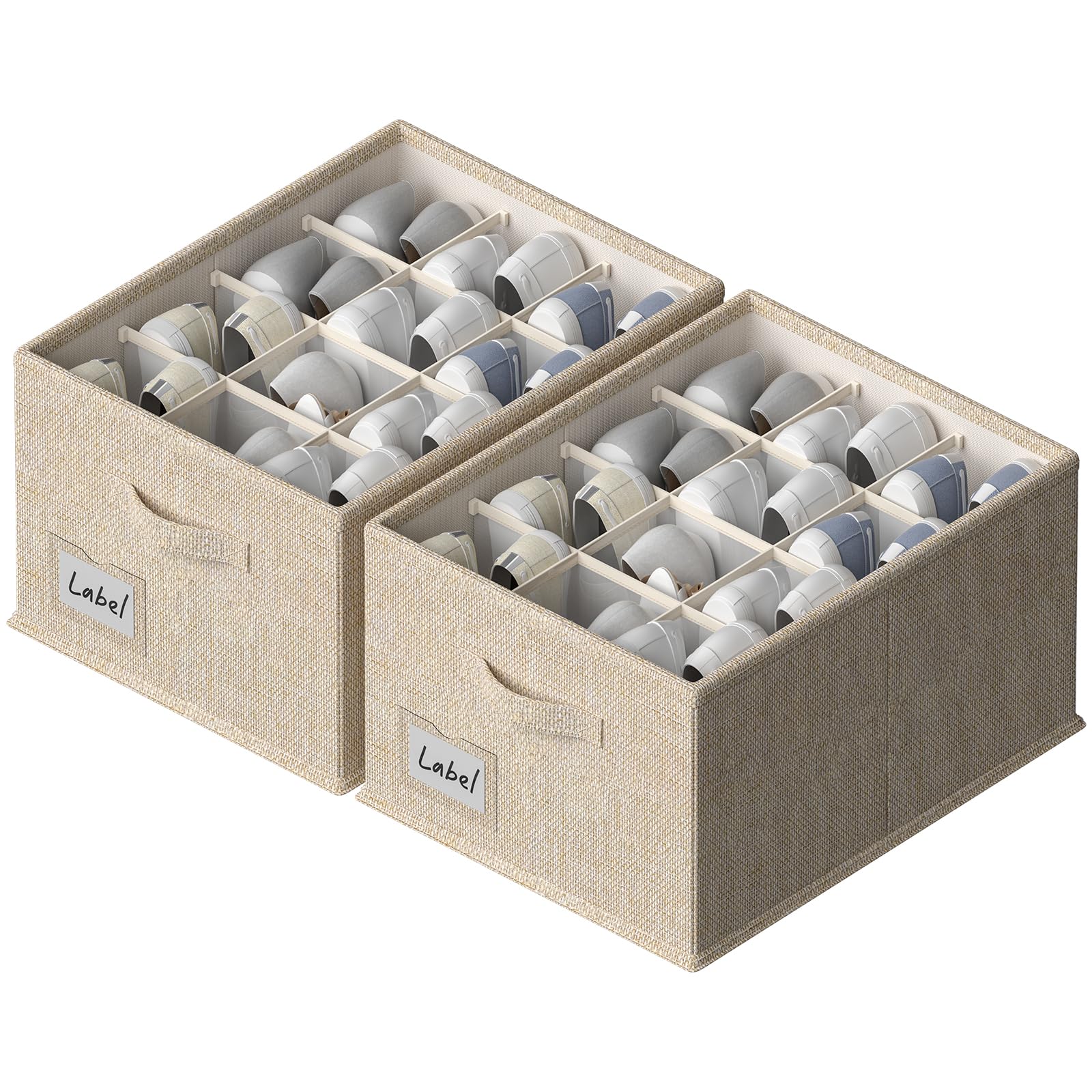 2 Pack Fabric Shoe Organizer for Closet - Holds up to 24 Pairs, Large Shoe Storage Bins with Bottom Support (16.5