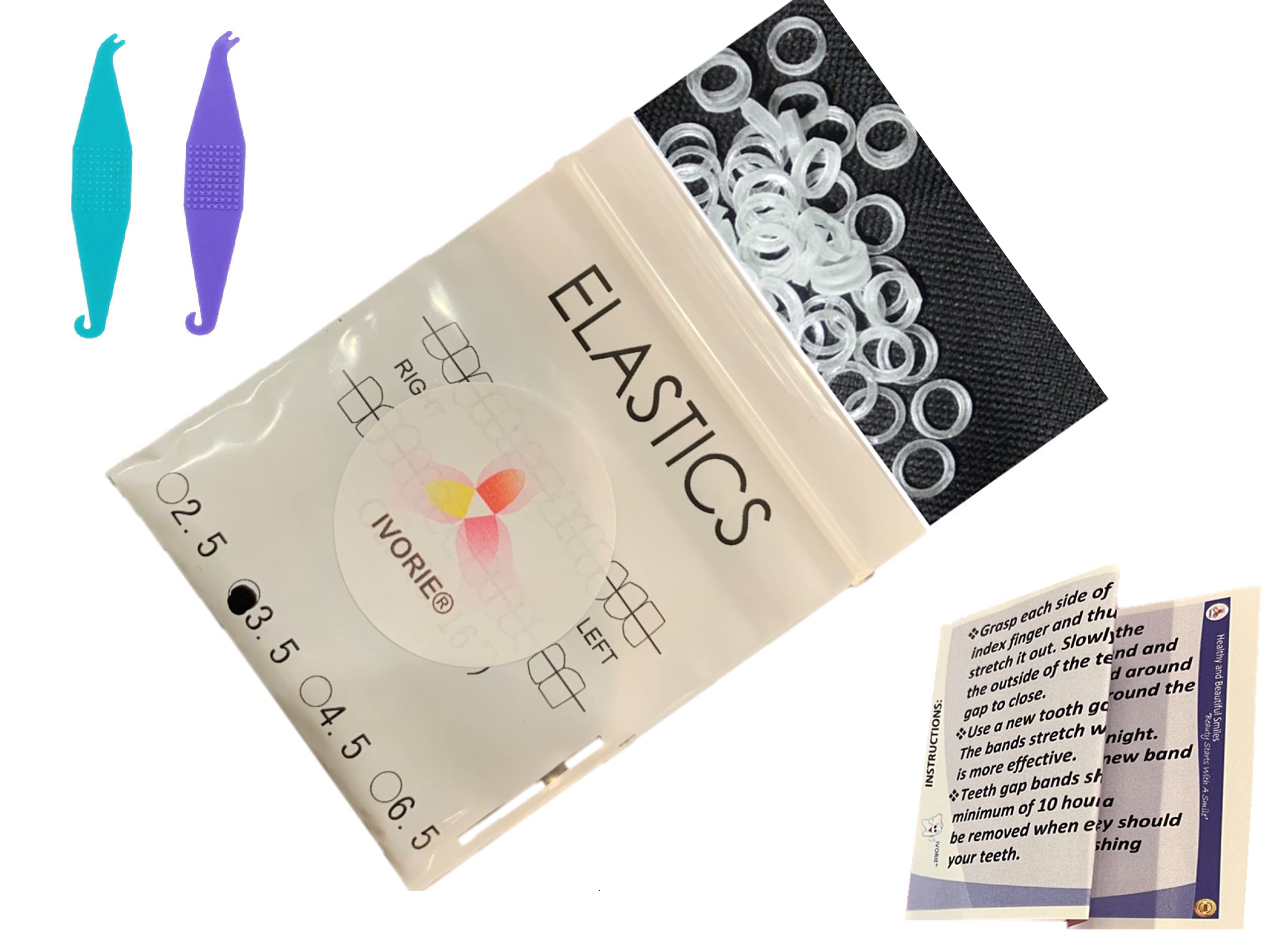 **Orthodontic Elastic Rubber Bands 80/Pack with Placers for Teeth Gap Closing – Clear 1/4