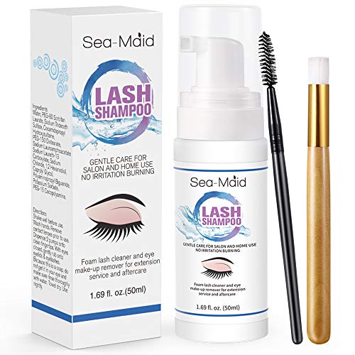 Professional Eyelash Extension Cleanser 50ML - Foam Lash Shampoo with 2 Brushes for Salon & Home Use | Gentle Eyelash Care for Extensions & Natural Lashes | Perfect for Daily Cleaning & Maintenance