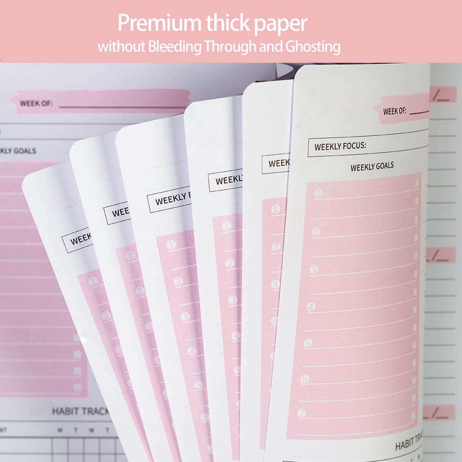 Moseem Weekly Planner Notebook - Undated A5 Daily Planner with Habit Tracker & To-Do List, 52 Weeks Goal Planner for College Students, Work & ADHD Organization (Pink) | Perfect for Productivity, Time Management & Stress Relief