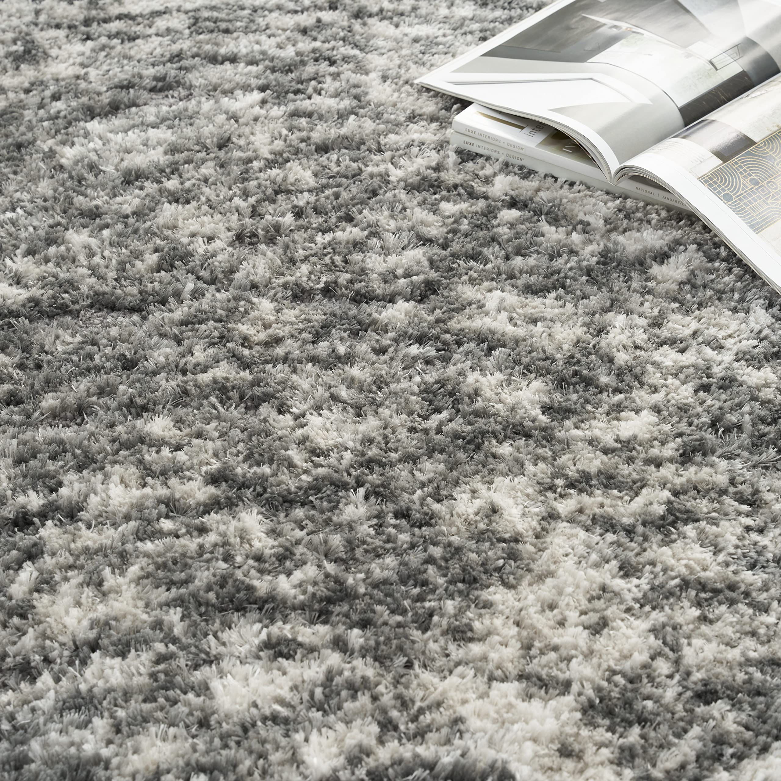 Nourison Luxurious Shag Abstract Charcoal Grey 4' x 6' Area Rug - Soft Plush Easy Clean Non-Shedding Carpet for Bedroom, Living Room, Dining Room & Kitchen Decor (4x6) | Perfect for Cozy Home, Modern Apartment & Office Spaces
