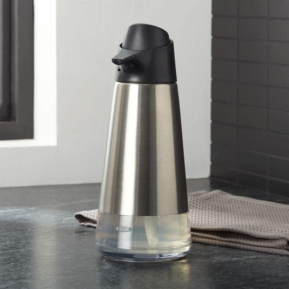 OXO Good Grips Stainless Steel Soap Dispenser - Hands-Free Automatic Liquid Soap Pump for Kitchen, Bathroom & Office - Easy Press Design for Mess-Free Use