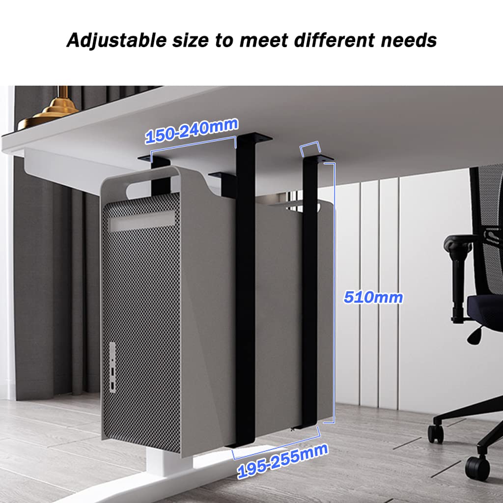 Adjustable Black PC Tower Stand for Floor - 51 cm CPU Holder with Secure Straps for Computer Case - Perfect for Home Office, Gaming Setup & Workspace Organization