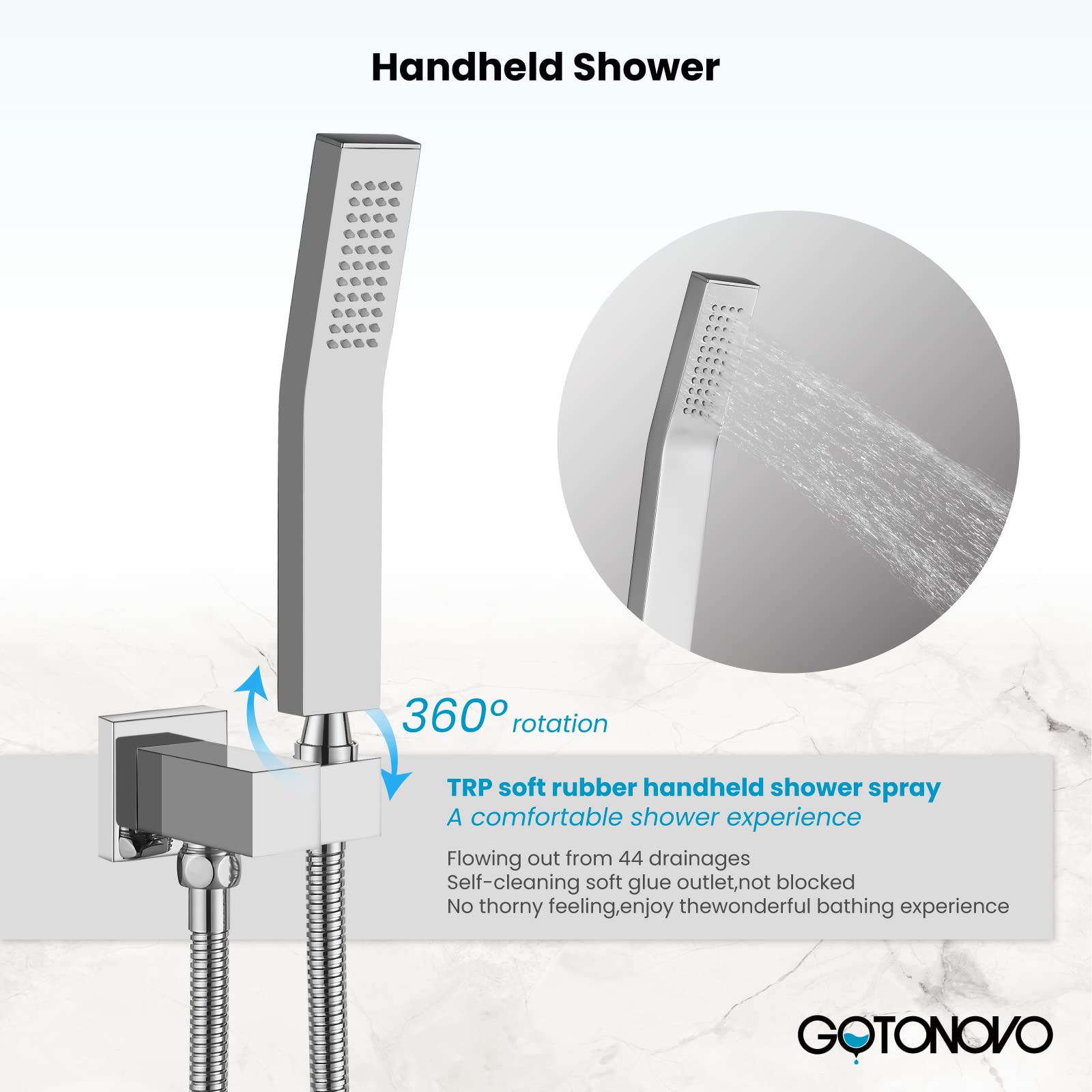 Gotonovo 8 Inch Rainfall Shower System - Wall Mounted Shower Head and Handle Combo with Solid Brass Pressure Balancing Mixer Valve in Polished Chrome - Perfect for Luxurious Spa-Like Bathroom Experience