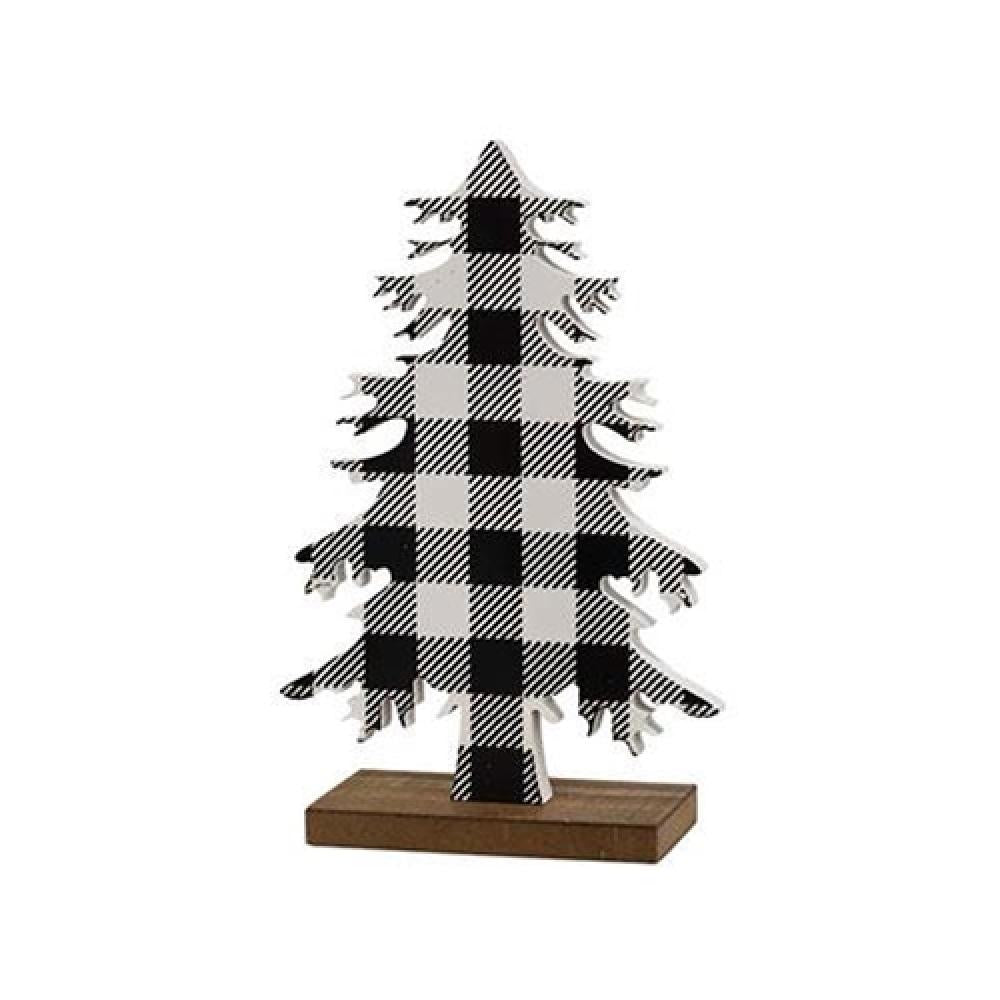 Black and White Buffalo Check Wooden Christmas Tree - Small Holiday Decor for Home, Office, and Festive Parties