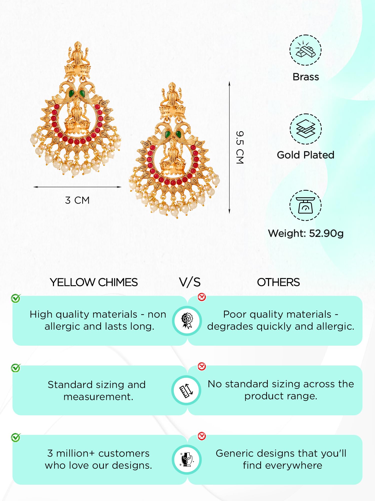 Gold Plated Yellow Chimes Earrings for Women - Traditional Chandbali Beaded Drop Temple Jewelry | Perfect Birthday Gift for Girls & Anniversary Present for Wife | Wedding, Party & Festival Accessories