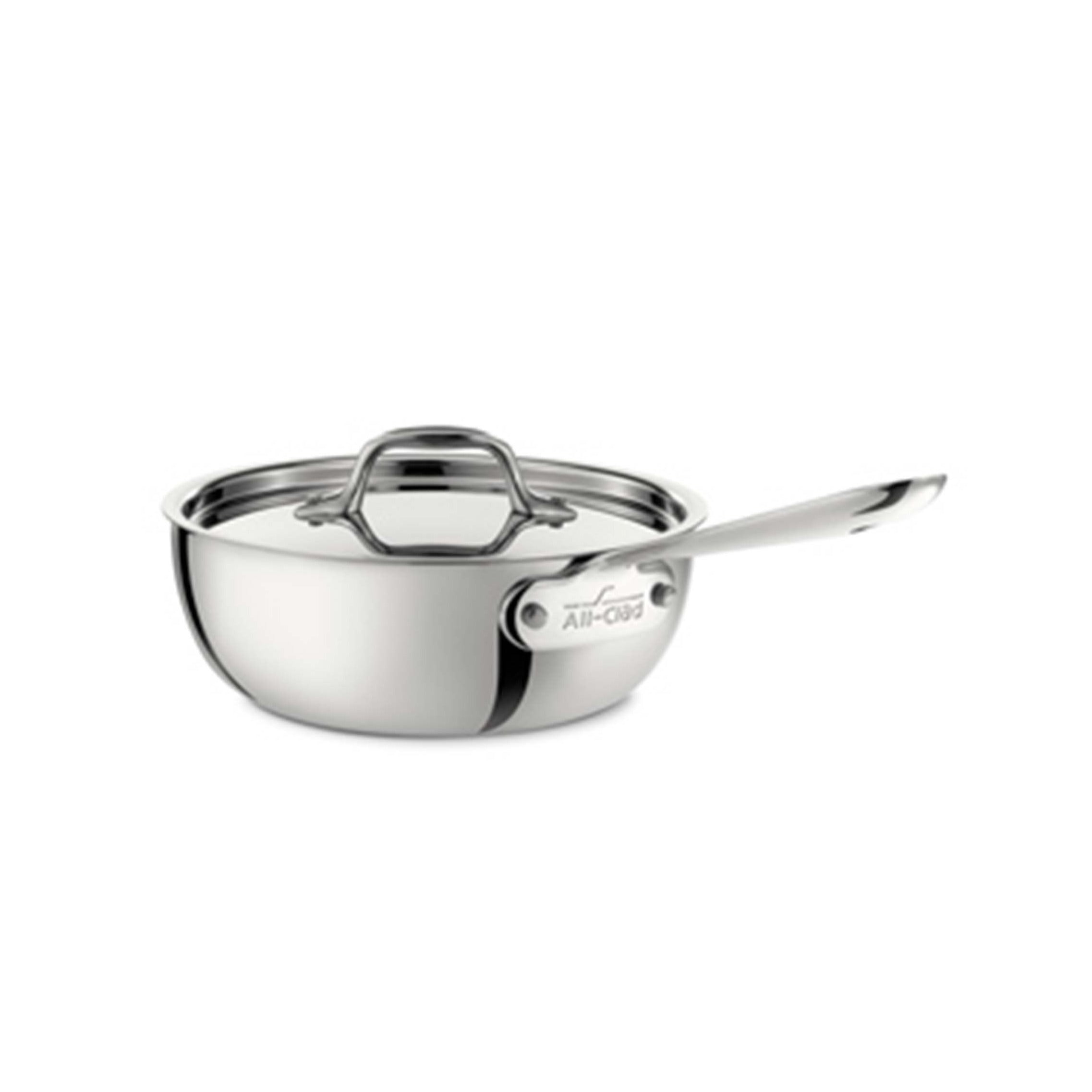 All-Clad D3 Stainless Steel 2-Quart Saucier Pan with Lid - Professional Cookware for Sauces, Gravies & Melting Chocolate - Perfect for Home Chefs & Professional Kitchens