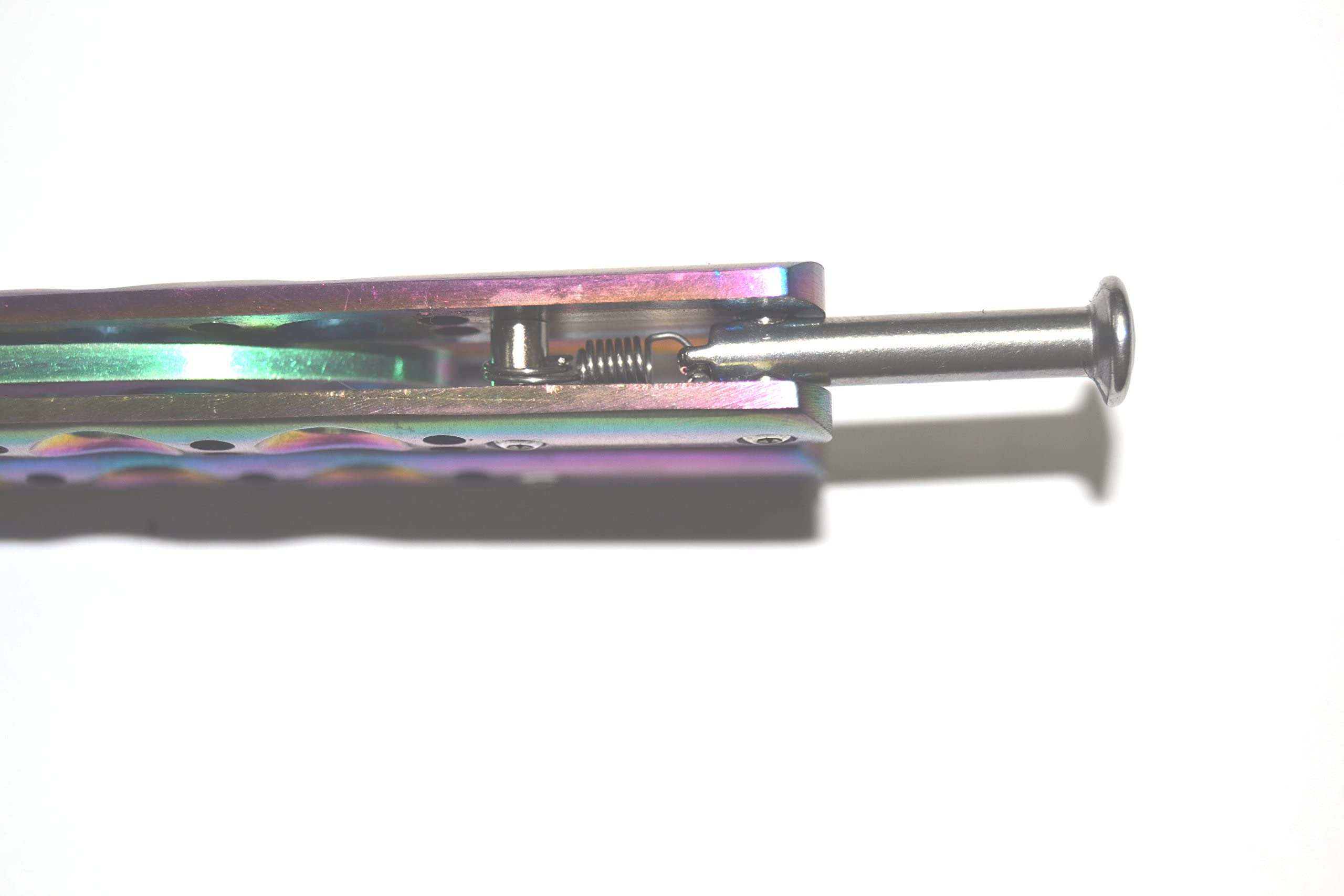 Oliasports Rainbow Practice Balisong - Metal Butterfly Knife Trainer with Dull Blade for Safe Flipping Tricks - Perfect for Beginners, Martial Arts Training & EDC Skill Development