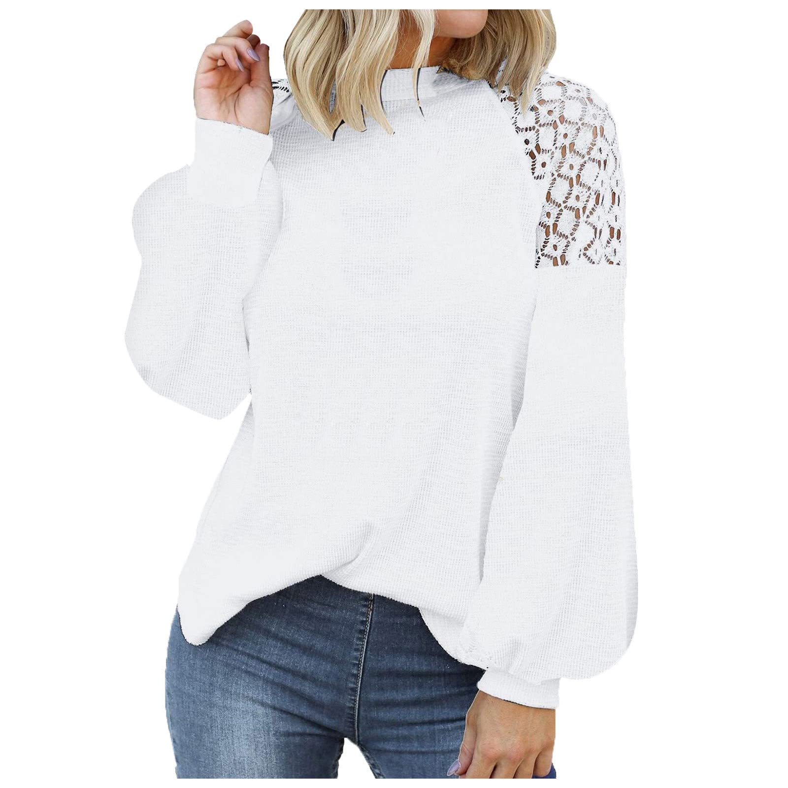 Women's Autumn Winter Blouse - Lace Stitching Long Sleeve Loose Tops for Casual Wear | Sexy O-Neck Shirt for Office, Date Night & Holiday Outfits