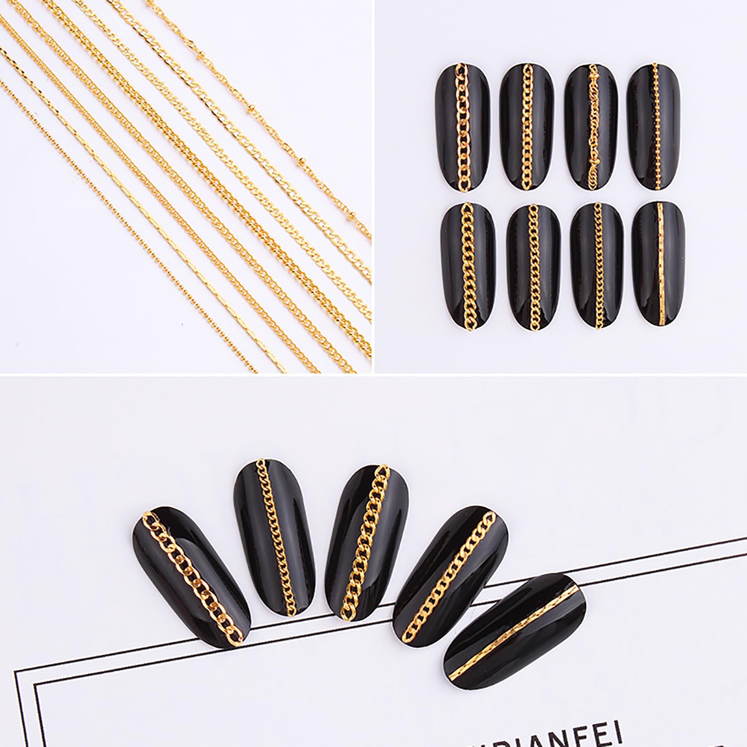 JERCLITY 8-Pack 19.7 Inch Gold Nail Art Chains - 3D Metallic Nail Charms, Punk Nail Studs & Jewelry Accessories for Women | Perfect for DIY Nail Art, Halloween, Cosplay & Party Looks