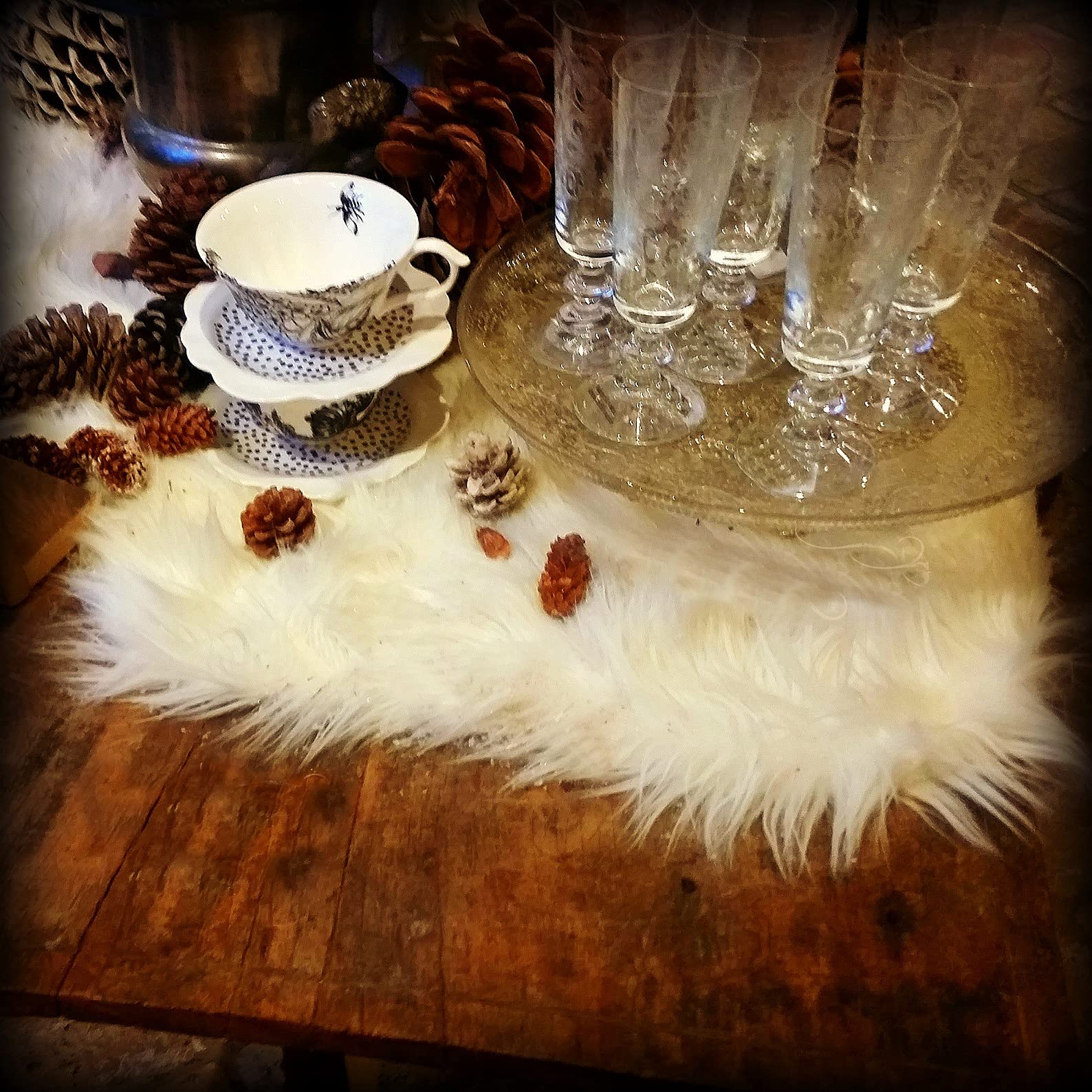 Snow White Faux Fur Shag Table Runner - 12x36 Inch Soft Sheepskin Dresser Scarf for Dining Table & Home Decor - Perfect for Winter Wedding, Christmas Decor & Cozy Living Room