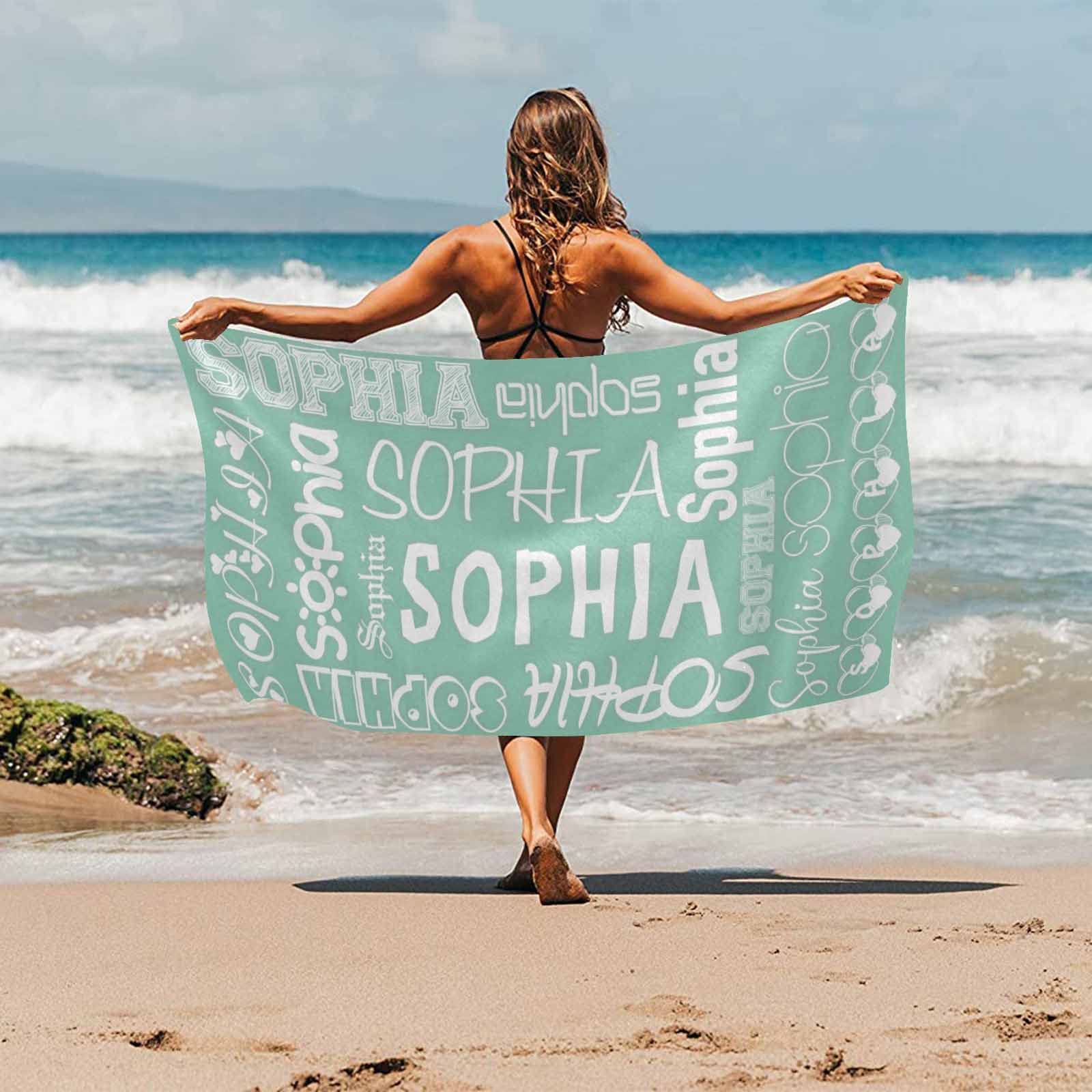 Personalized Beach Towel 30x60 Inch - Custom Name Text Quick Dry, Sand Free & Lightweight for Kids, Women, Men | Perfect for Pool, Vacation, Summer Travel Gifts (Green) - Birthday Present for Boyfriend, Girlfriend, Mother, Father