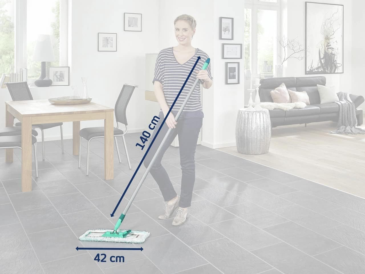 Leifheit Profi Floor Wiper Micro Duo with Steel Handle - 42cm Turquoise Mop for Hardwood & Tile Floors - Easy Cleaning for Kitchen, Bathroom & Living Areas