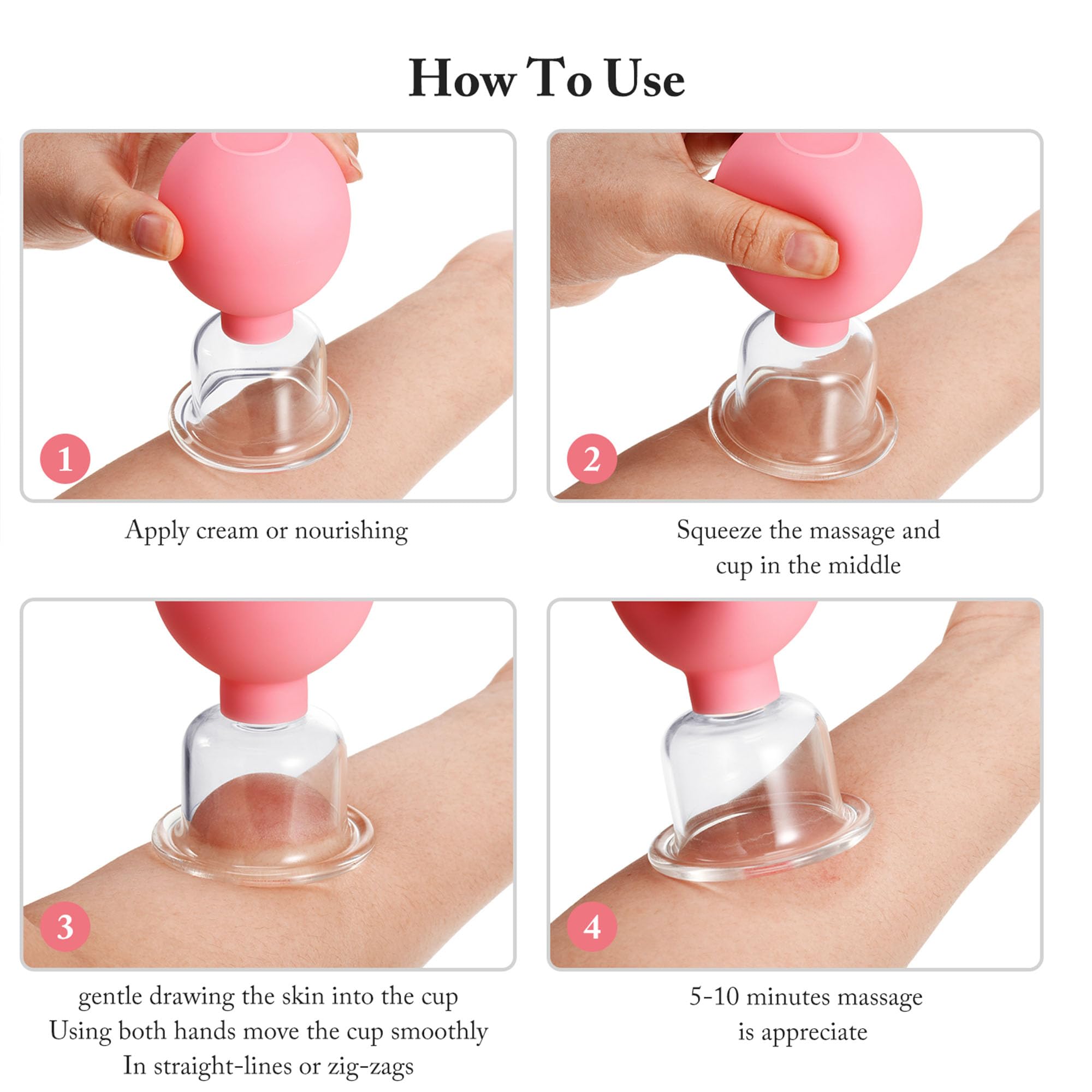 4-Piece Glass Cupping Therapy Set with Silicone Base - Vacuum Massage Cups for Body, Face, Leg, Arm, Back & Shoulder Pain Relief - Muscle Relaxation & Joint Pain Treatment - Ideal for Home Spa, Physical Therapy & Self-Care (Pink)
