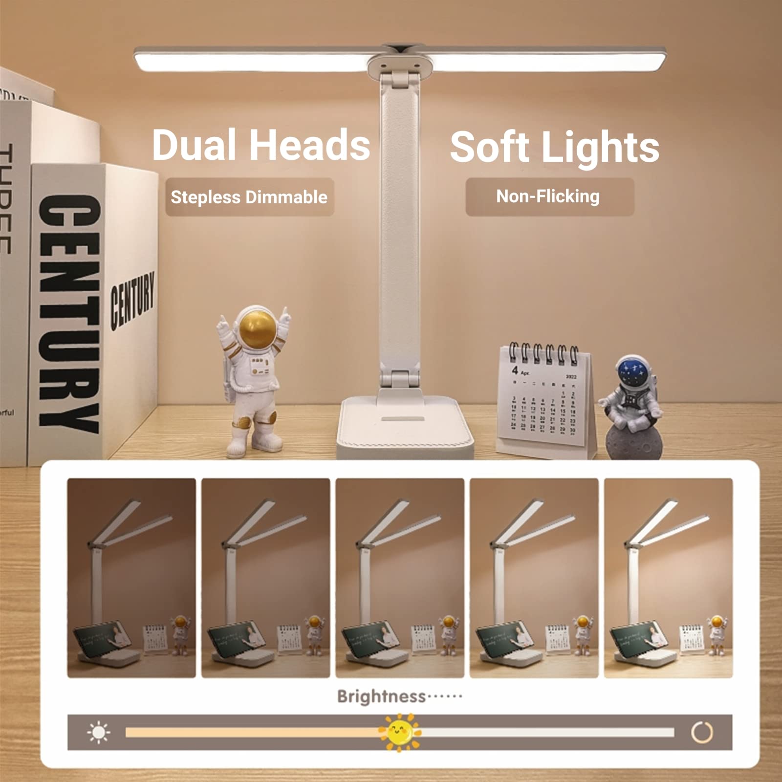 Rechargeable White Desk Lamp with 3 Lighting Modes - Portable Battery Operated Small Desk Light for Home Office, Studying, Reading, Kids & Dorm Room - Perfect for Nighttime Use, Homework & Bedside Lighting