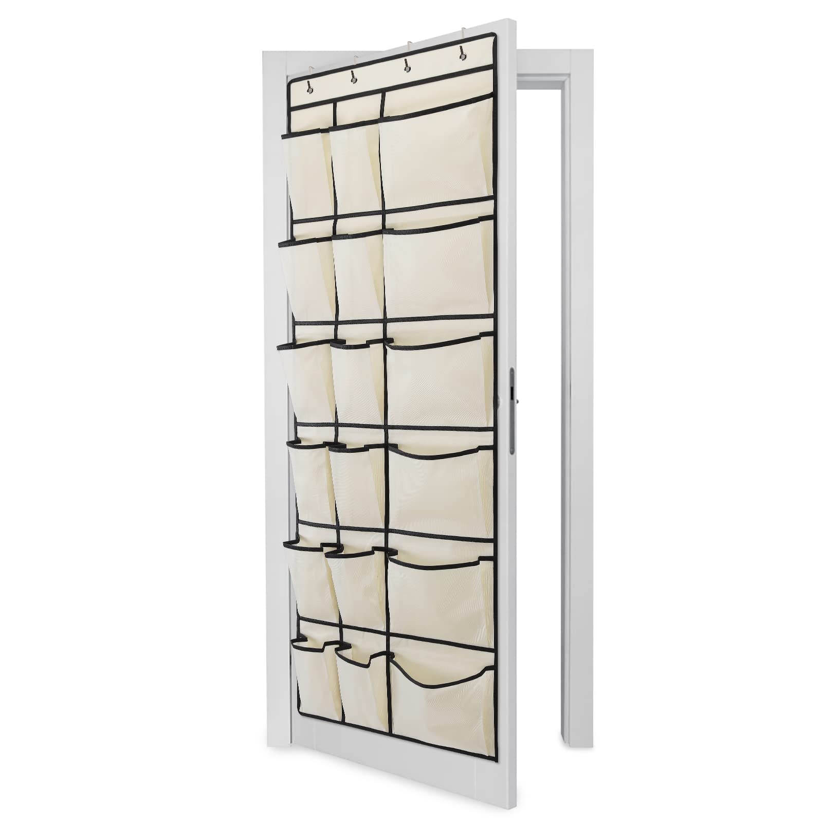 Over the Door Shoe Organizer with 12 Small & 6 Large Mesh Pockets - Space Saving Hanging Closet Storage for Shoes, Accessories & Household Essentials - Perfect for Bedrooms, Closets & Dorm Rooms (Beige)