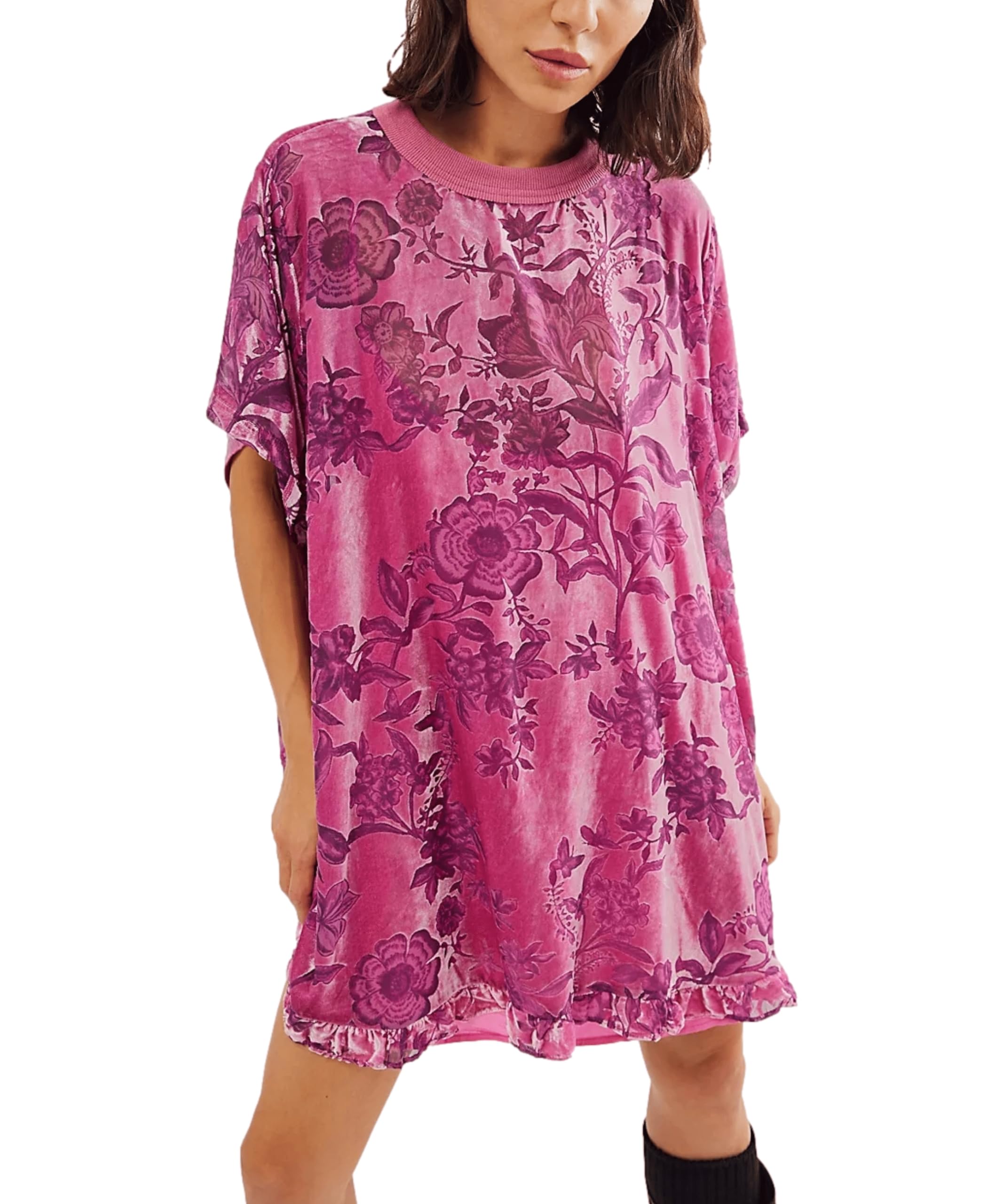 Vintage Velvet Floral Print Mini Dress for Women - Round Neck Short Sleeve Flowy Party Dress | Perfect for Cocktail Parties, Date Nights & Special Occasions