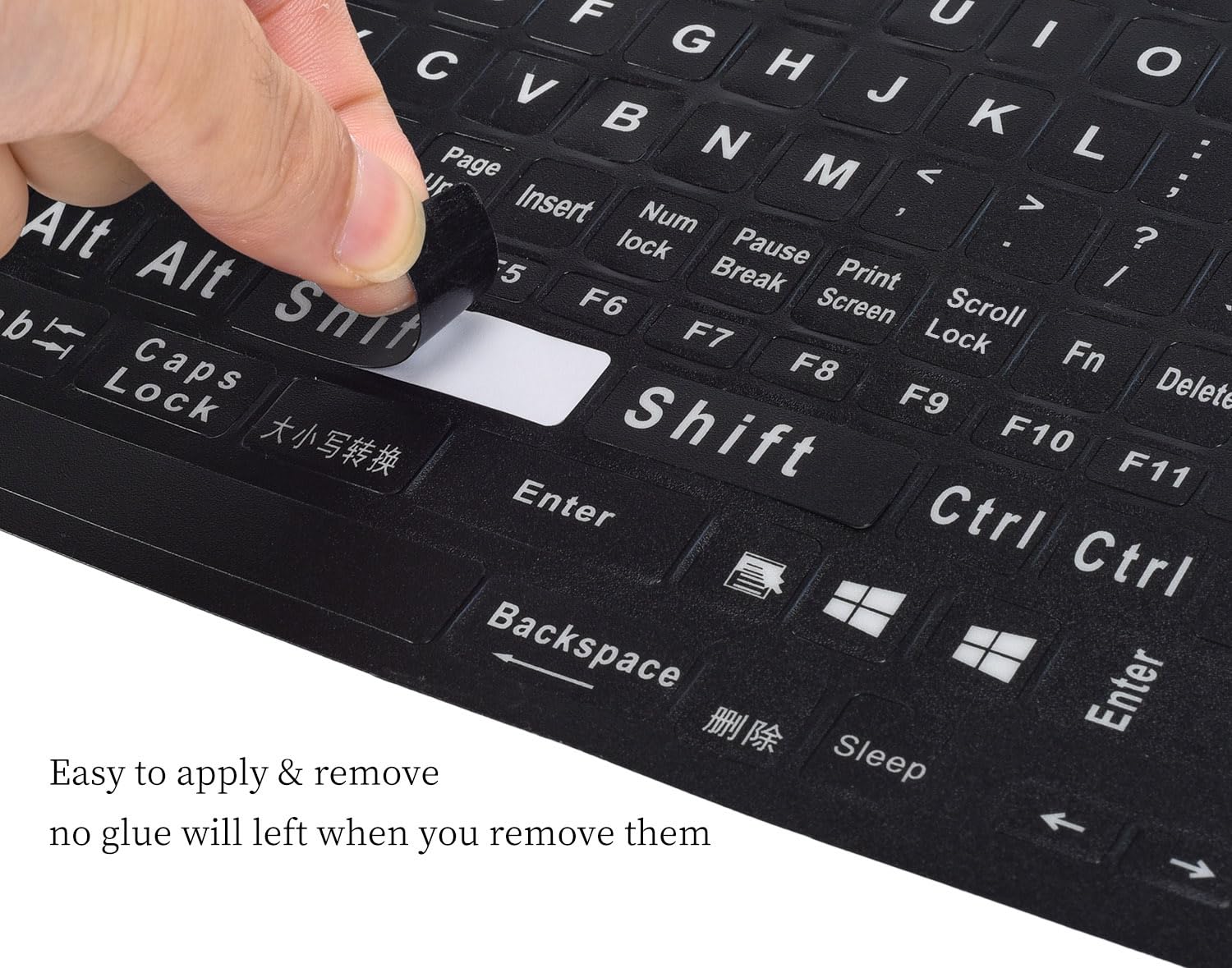 Universal English Keyboard Stickers - Large Letters Replacement Keys with White Font on Black Background for Laptop, PC, Computer, Notebook & Desktop - Perfect for Office, Gaming & Typing
