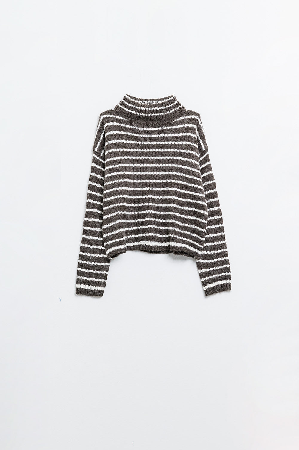 Brown Striped Roll Neck Soft Knit Pullover Sweater for Women - Cozy Winter Wear & Casual Outfits